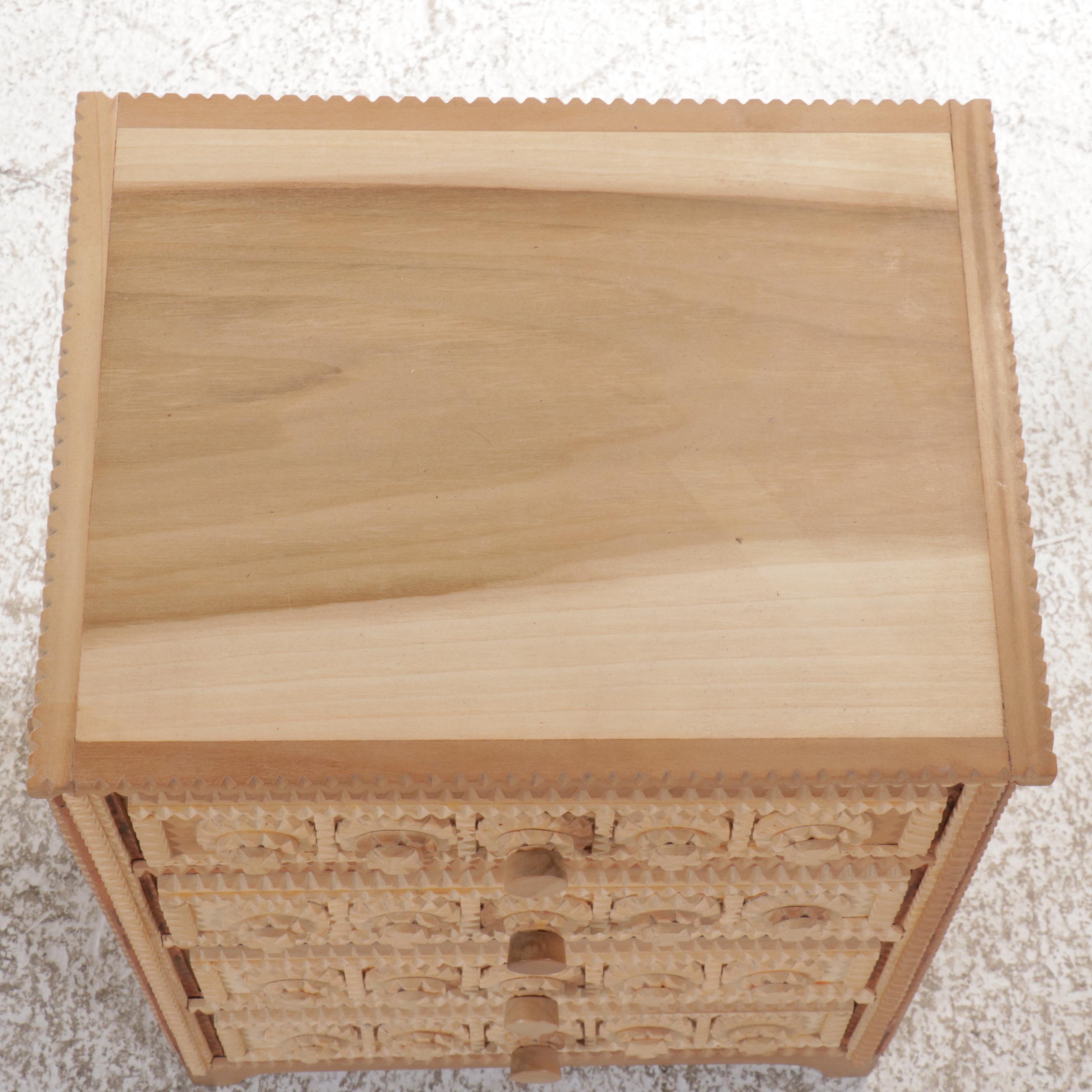 Robert Beaven American Folk Art Chip Carved Four-Drawer Chest, 20th Century