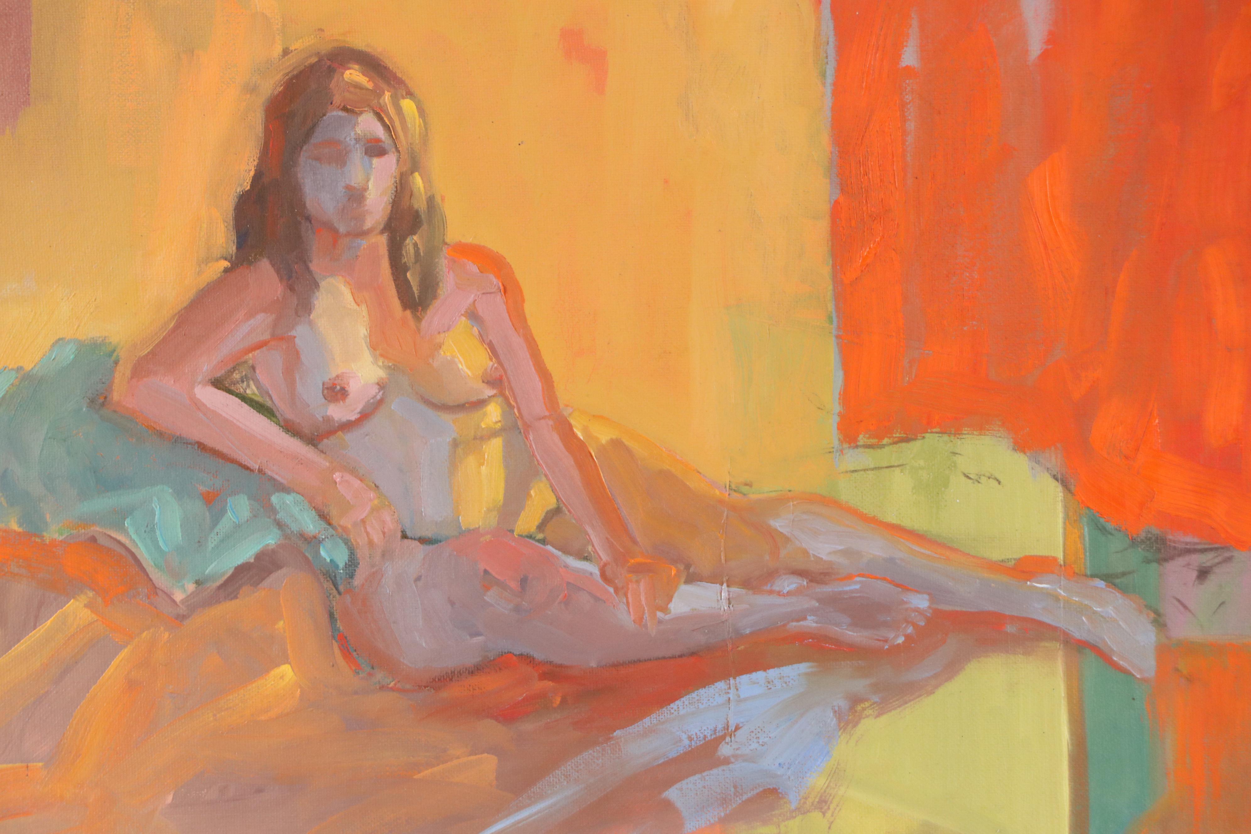 Martha Newfield Vibrant Figural Acrylic Painting of Nude Woman