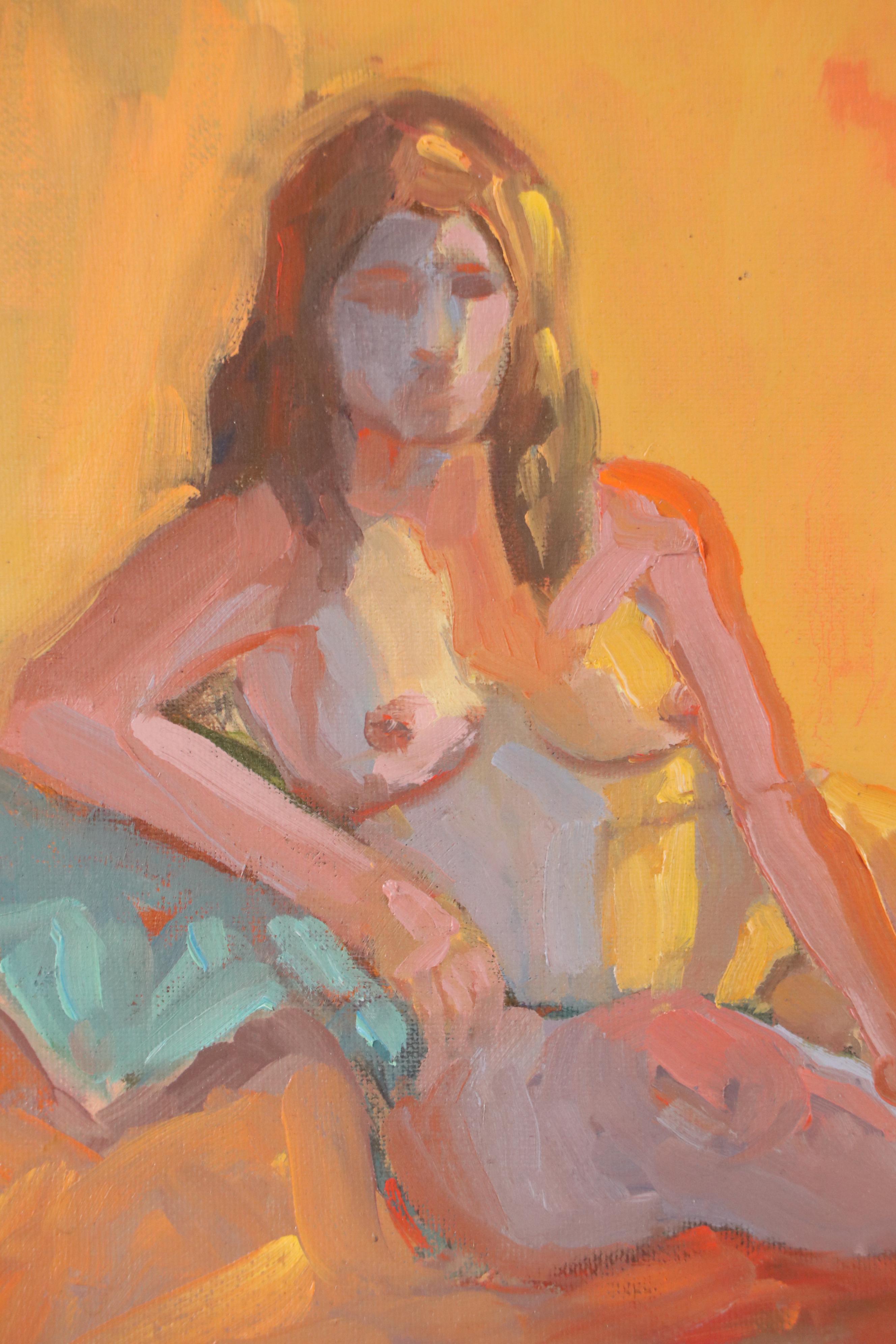 Martha Newfield Vibrant Figural Acrylic Painting of Nude Woman