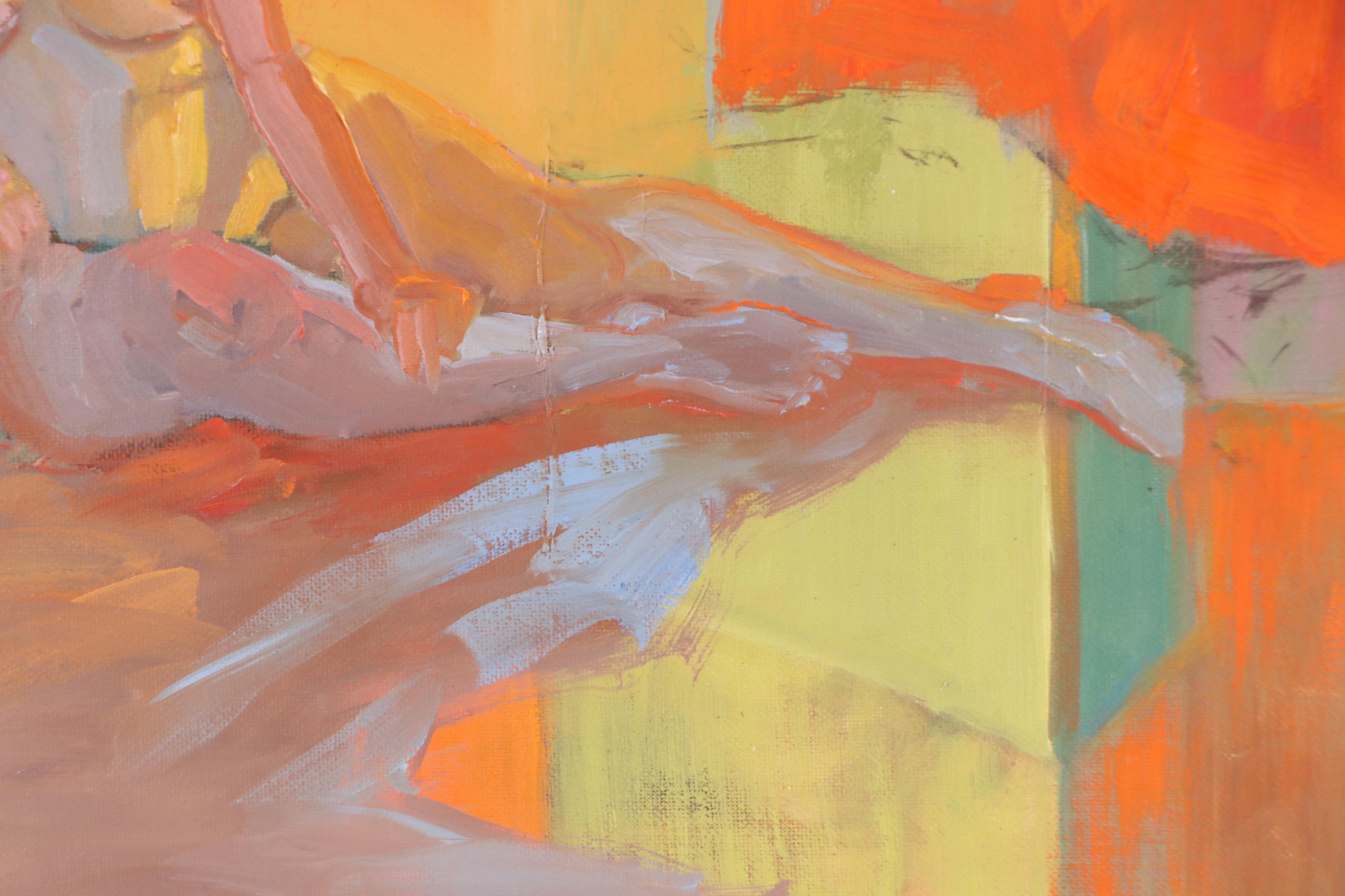 Martha Newfield Vibrant Figural Acrylic Painting of Nude Woman