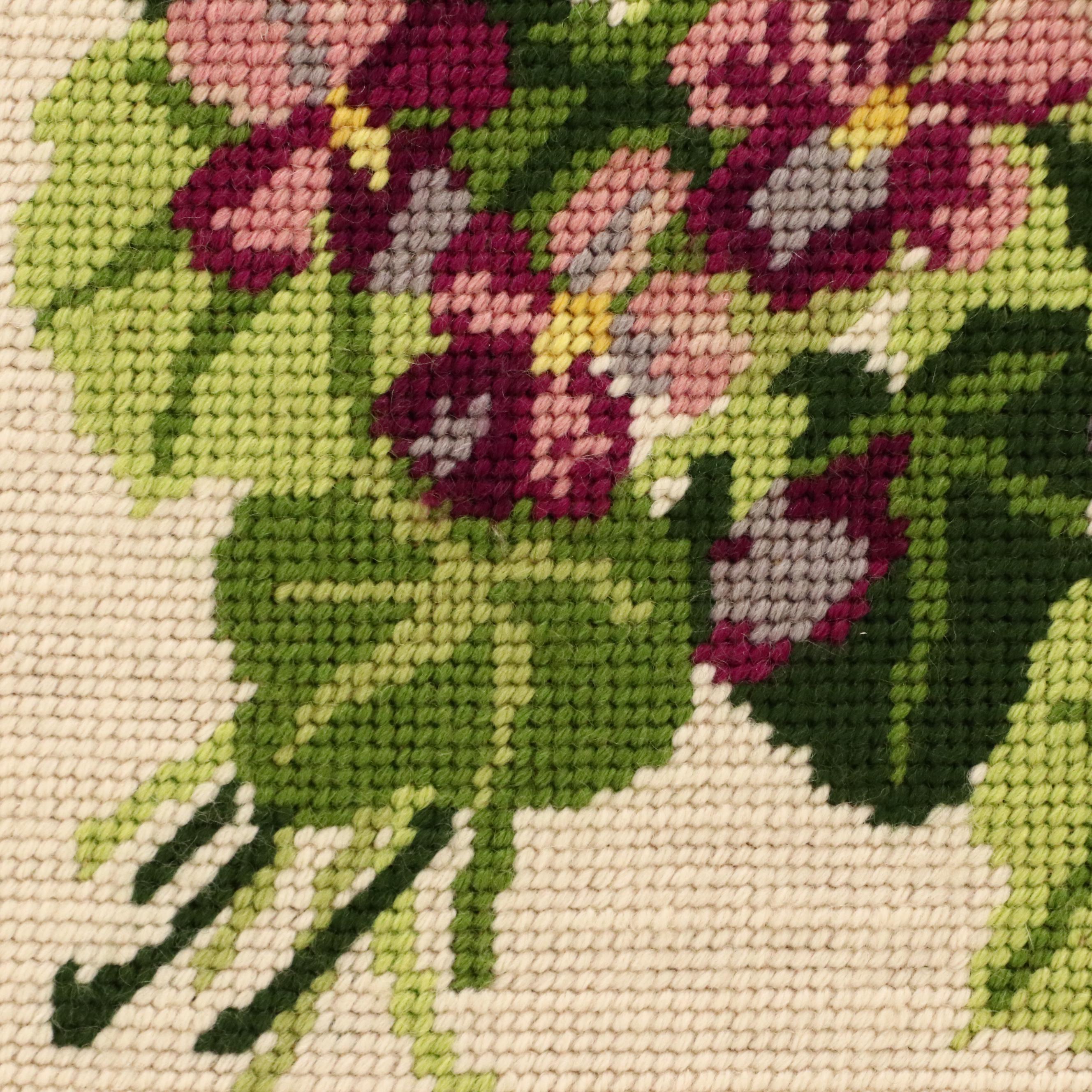 Pair of Floral Needlepoint Wall Panels, Mid to Late 20th Century