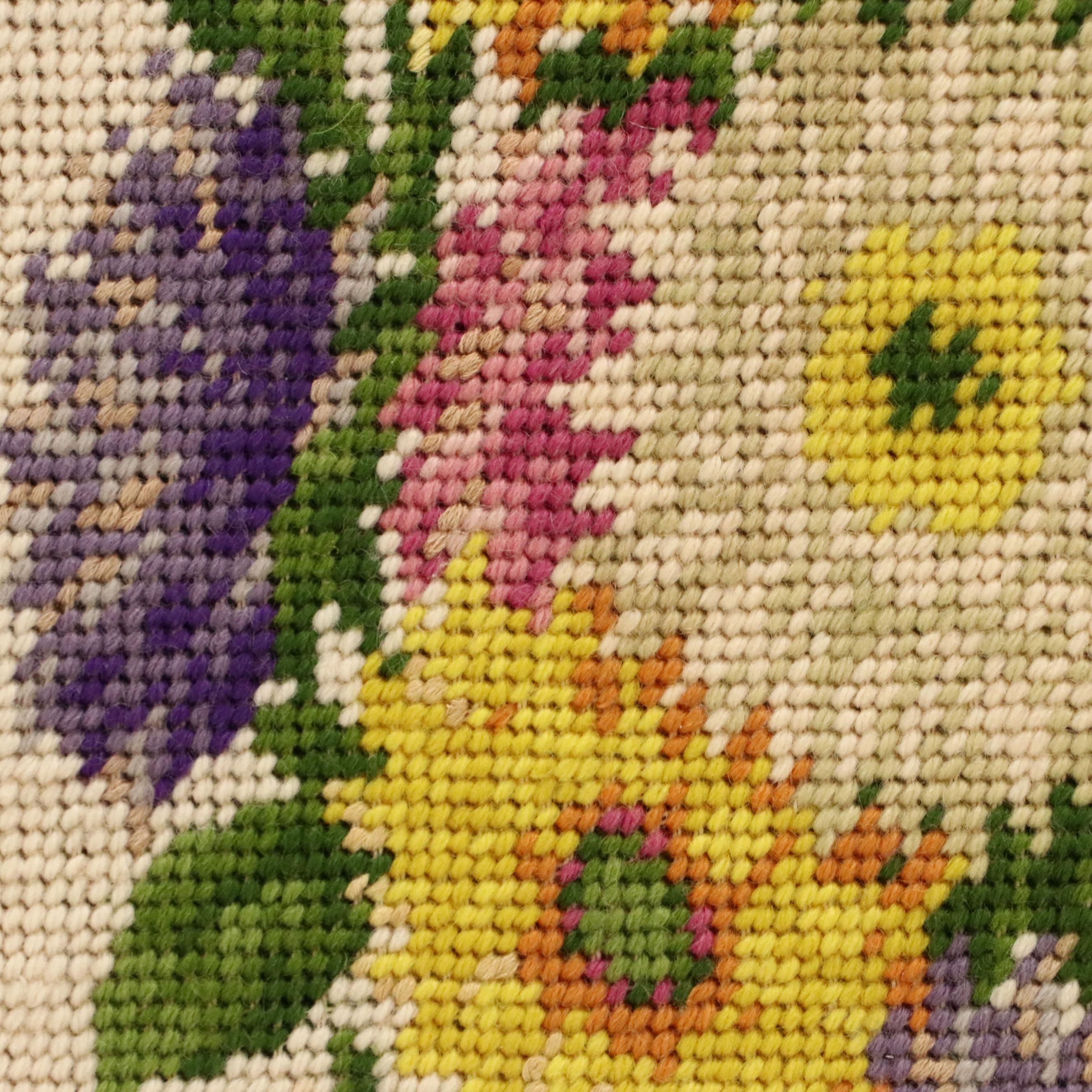 Pair of Floral Needlepoint Wall Panels, Mid to Late 20th Century