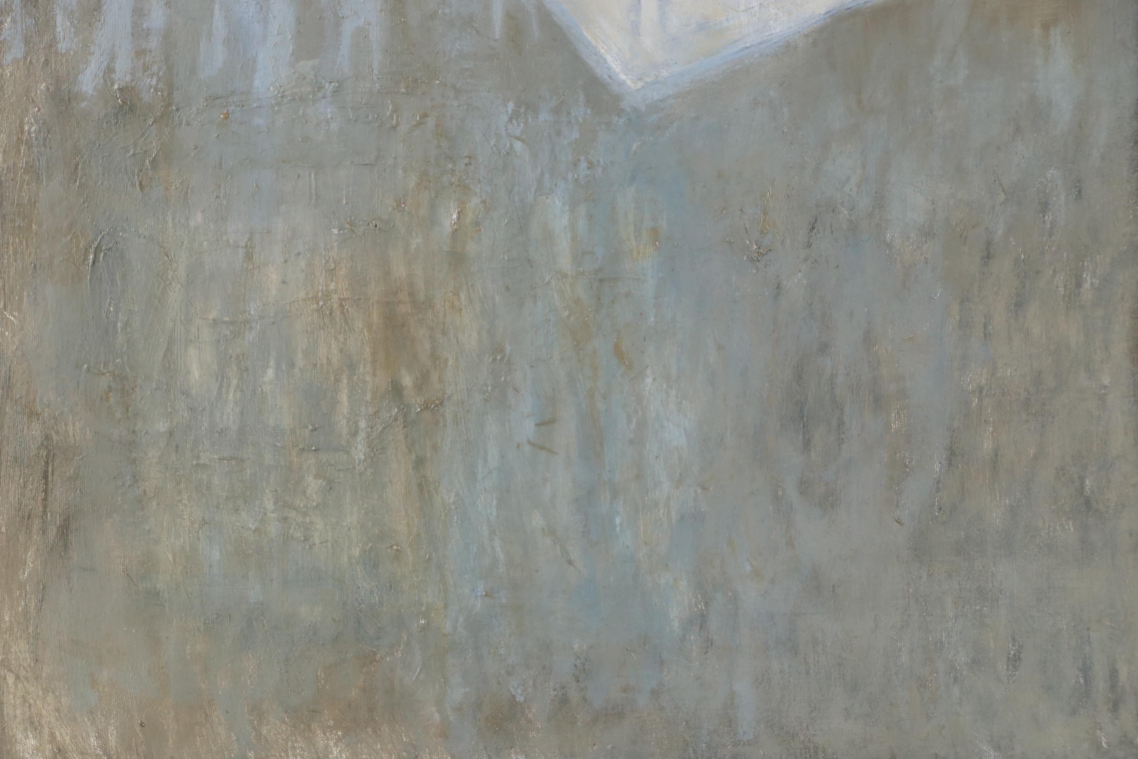 Carolyn R. Shine Oil Painting with Church and Figures, Mid-20th Century