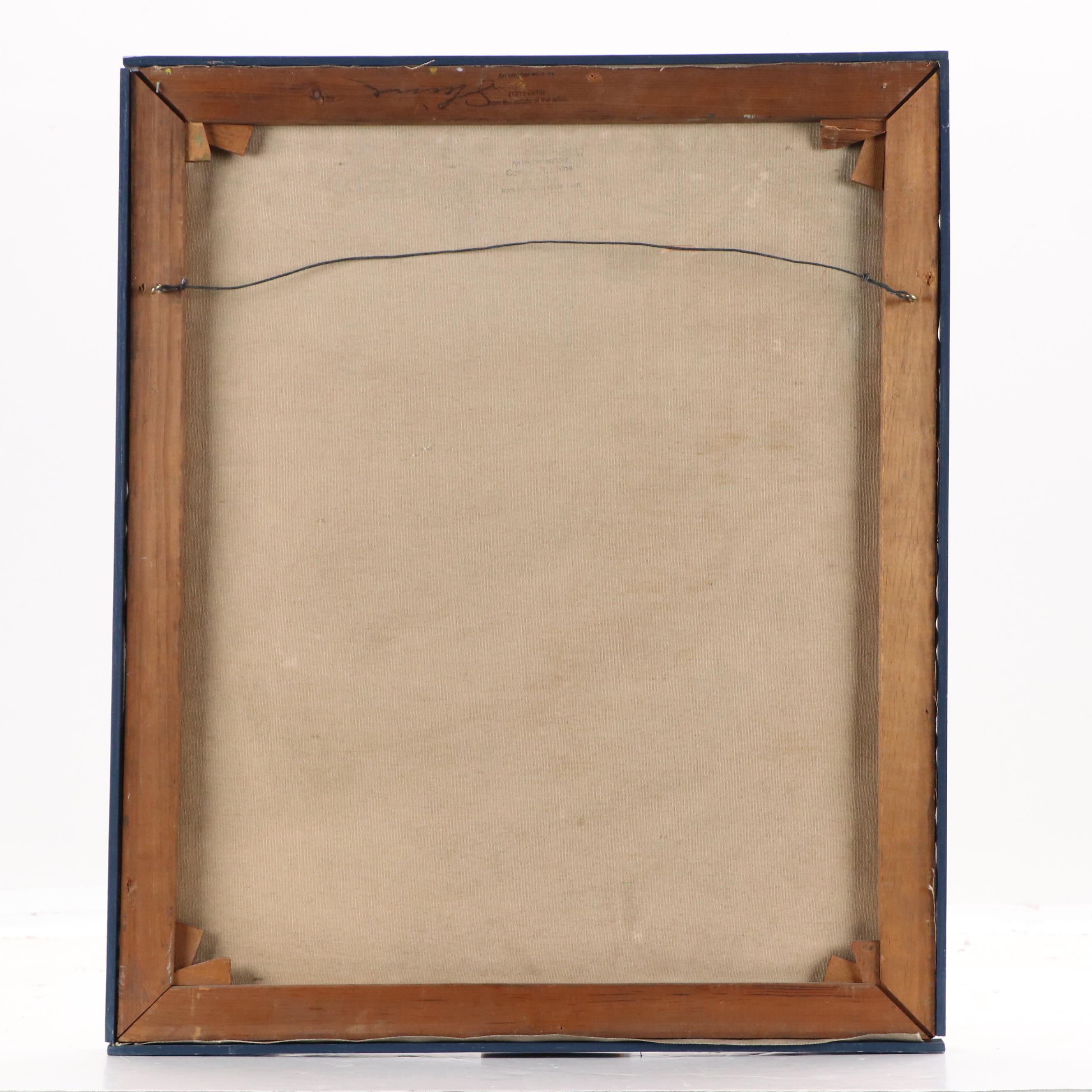 Carolyn R. Shine Oil Painting with Church and Figures, Mid-20th Century