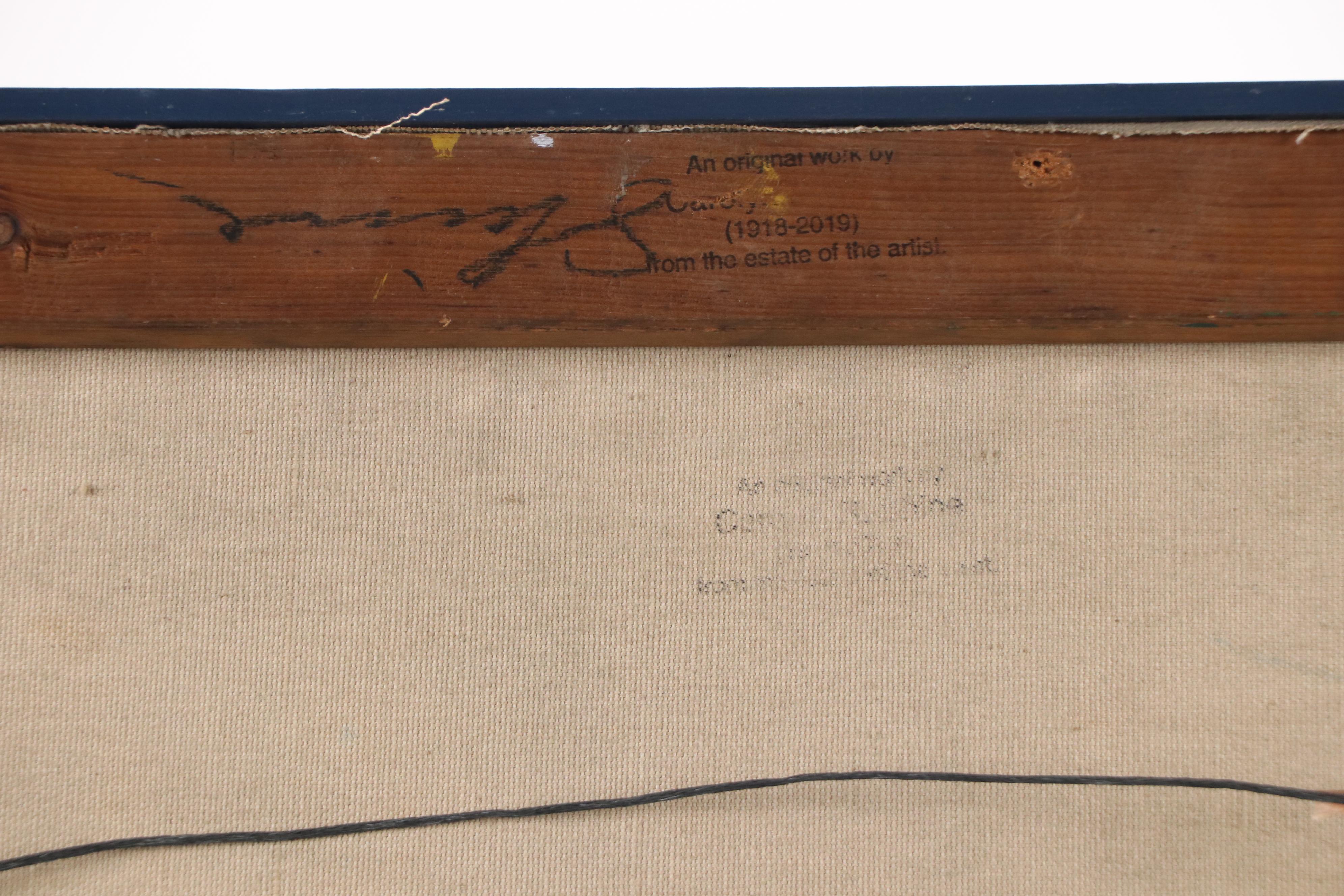 Carolyn R. Shine Oil Painting with Church and Figures, Mid-20th Century