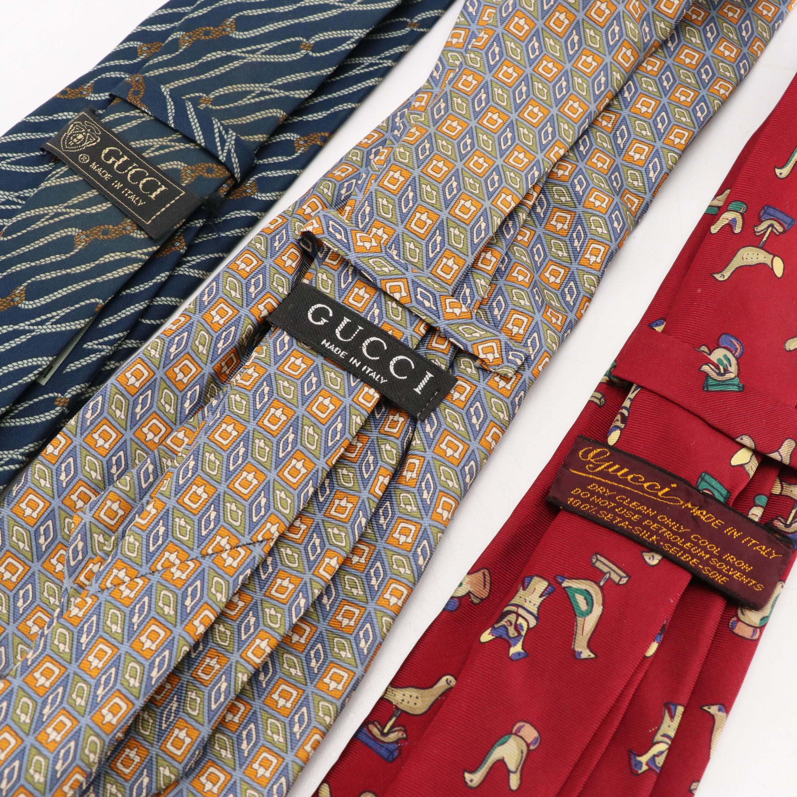 Gucci Vintage Patterned Silk Neckties