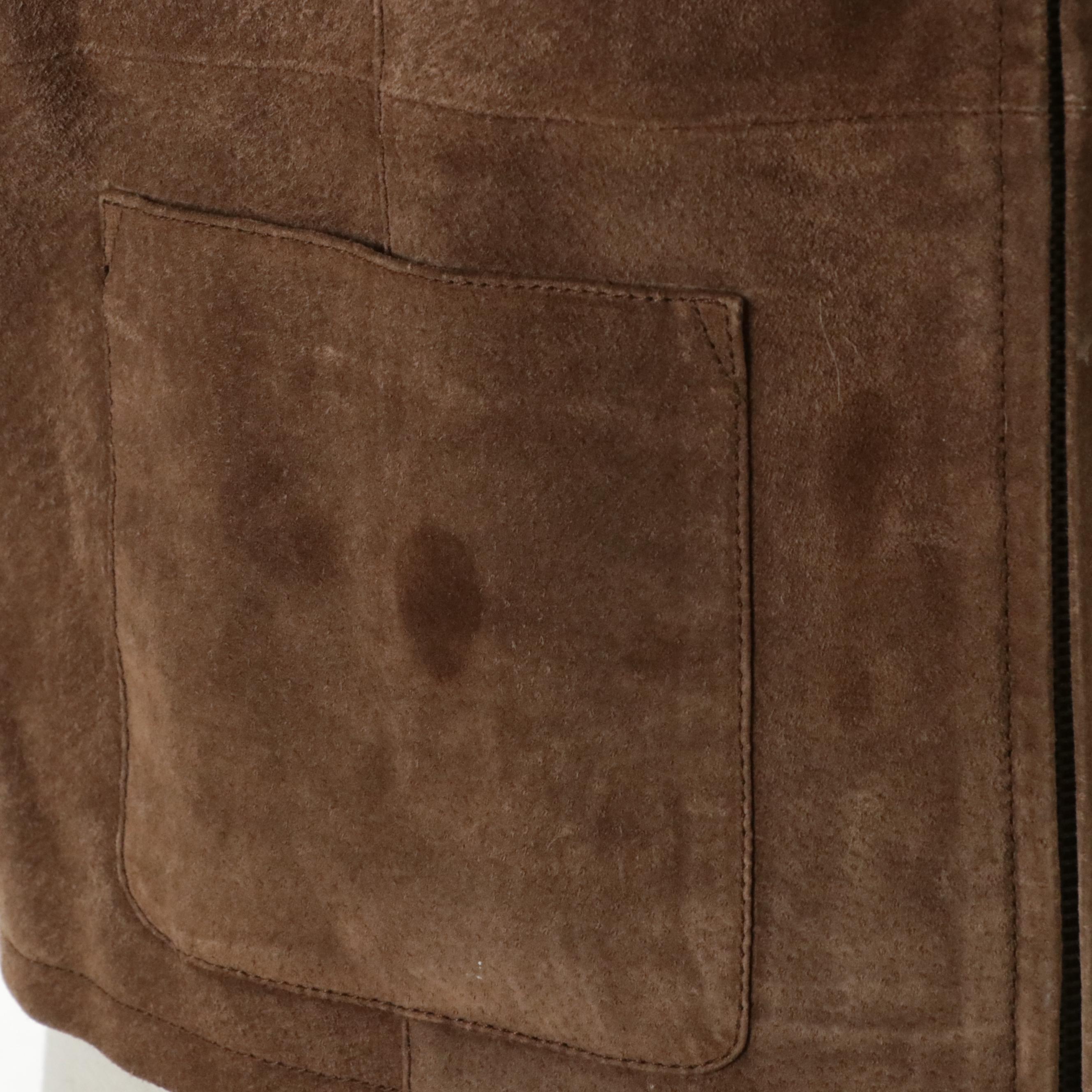 Lisa International Brown Suede Vest with Curly Lamb Fur Trim, Other Knit Sweater