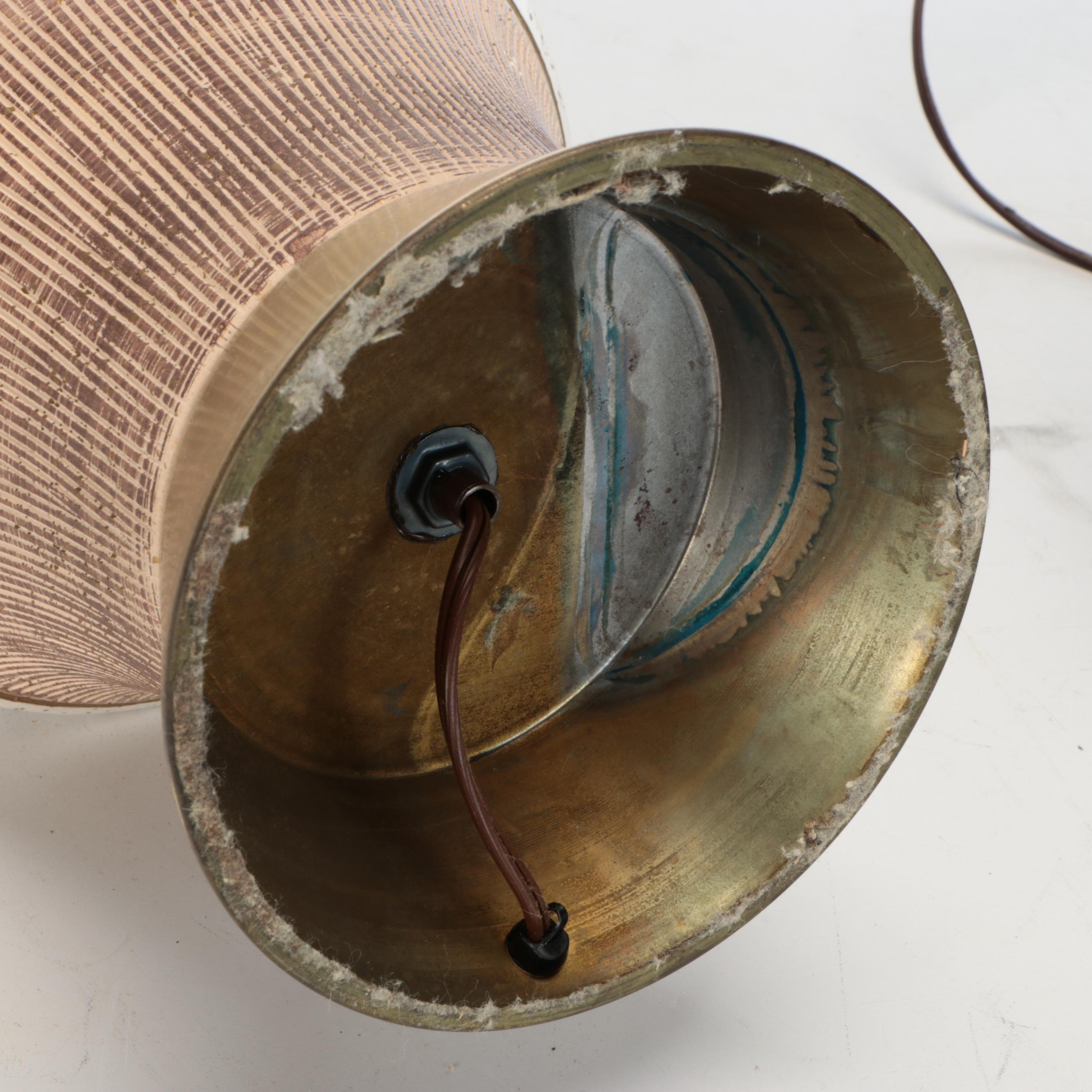 Pair of Mid Century Modern Reticulated Ceramic and Metal Table Lamps