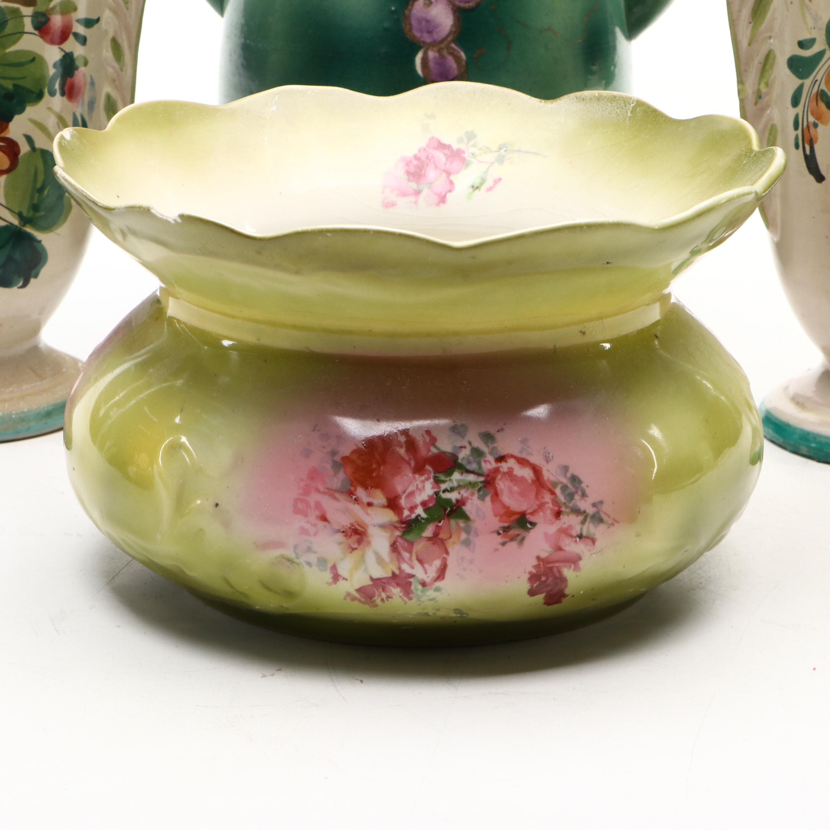 Italian Majolica with Other Vases and Spittoon, 20th Century