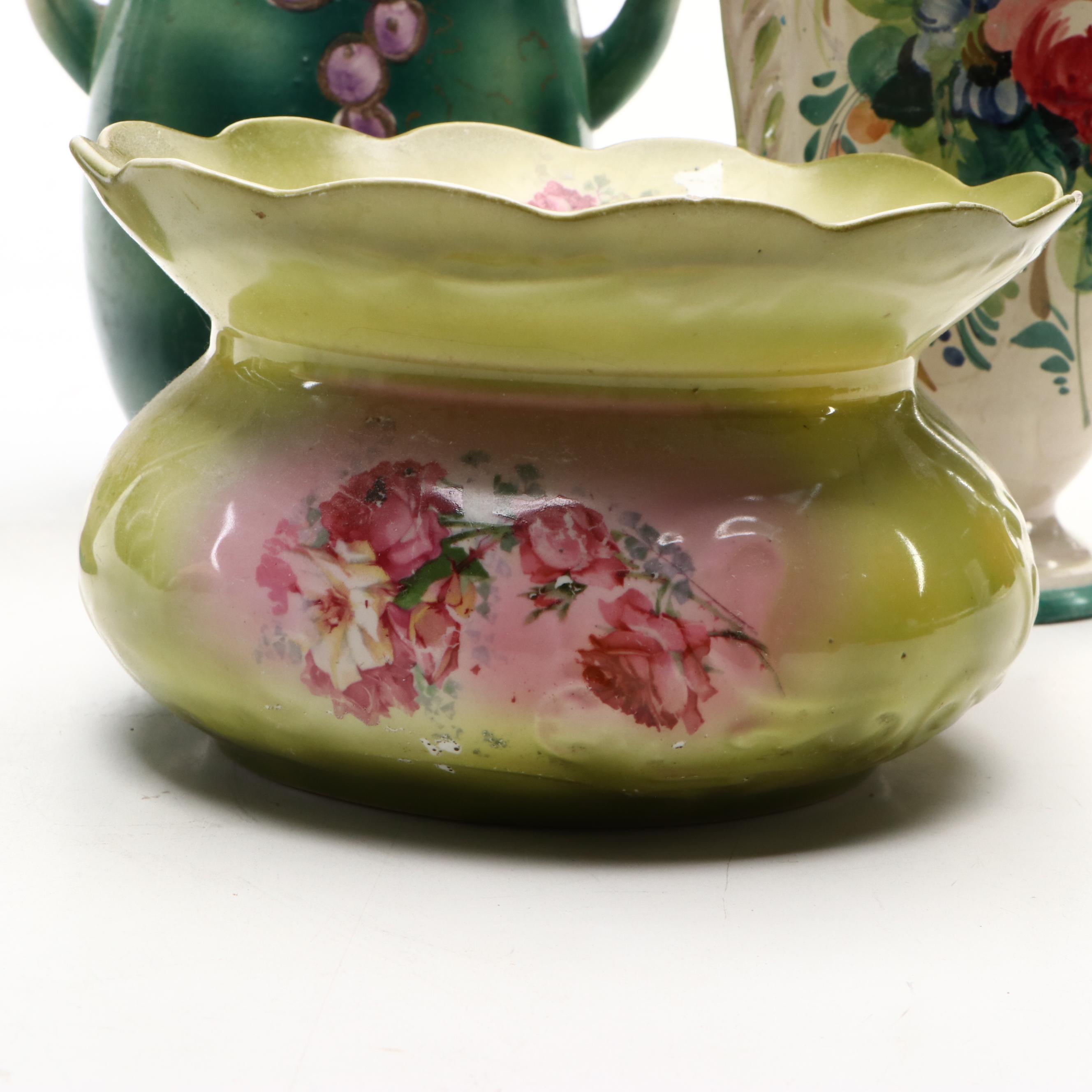 Italian Majolica with Other Vases and Spittoon, 20th Century