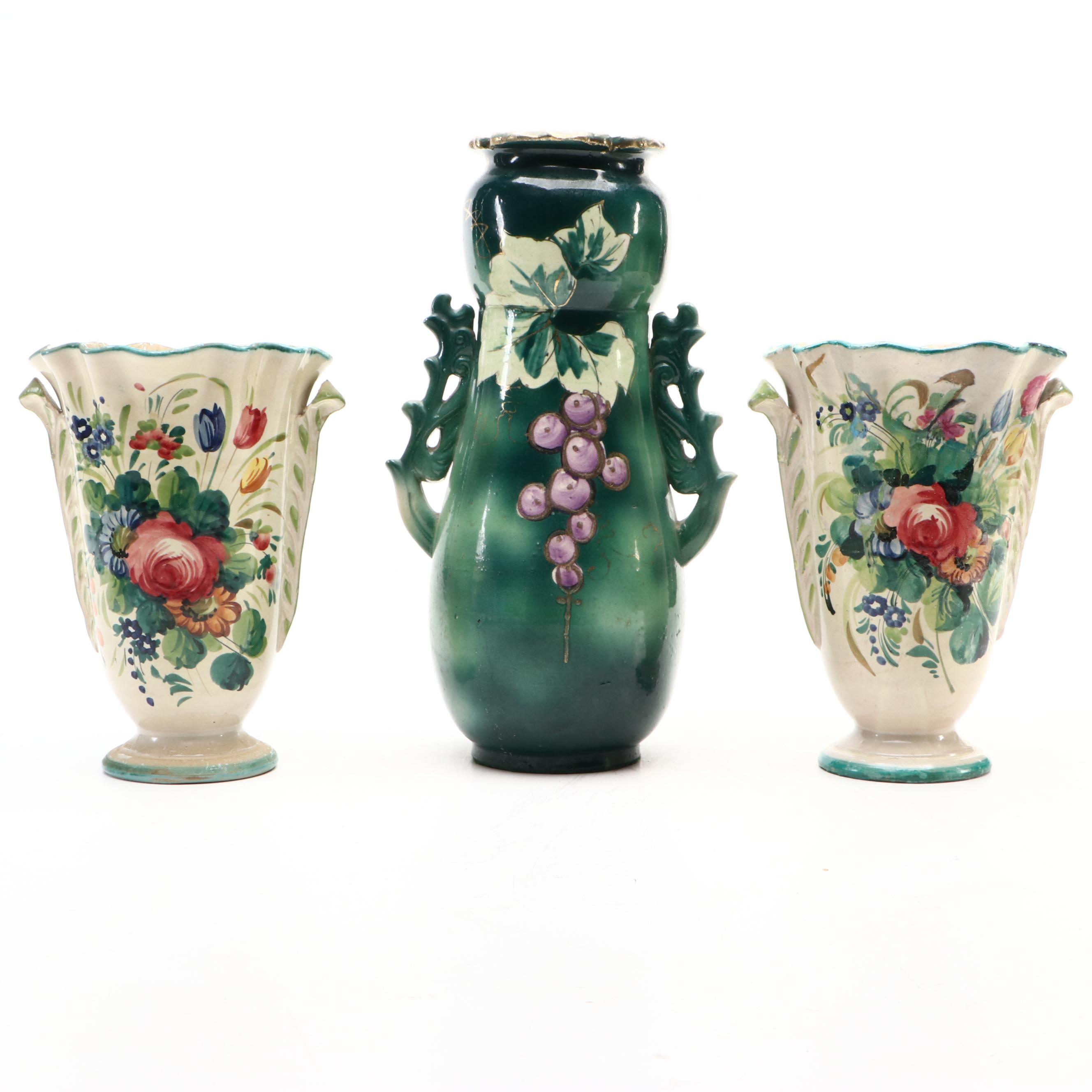 Italian Majolica with Other Vases and Spittoon, 20th Century