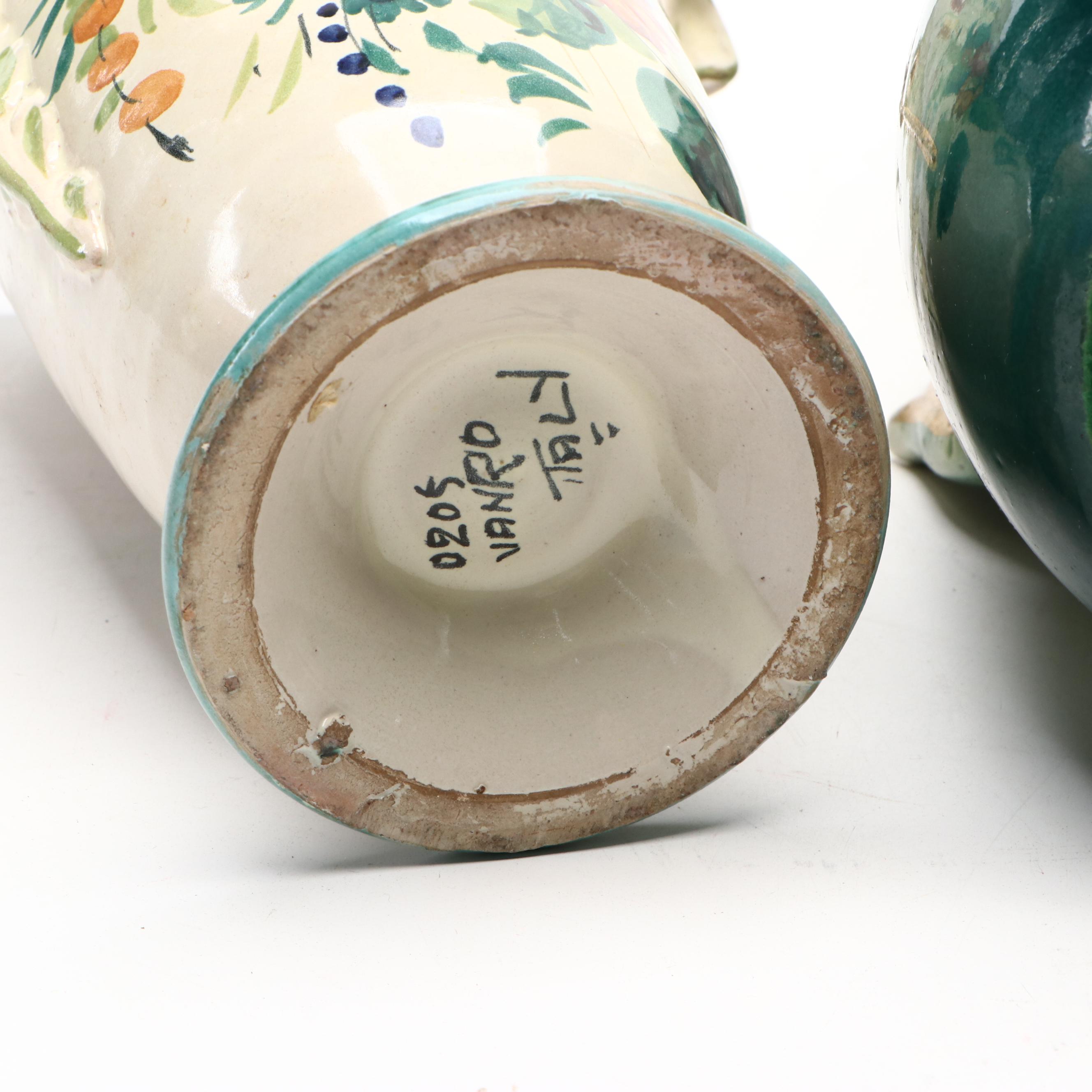 Italian Majolica with Other Vases and Spittoon, 20th Century