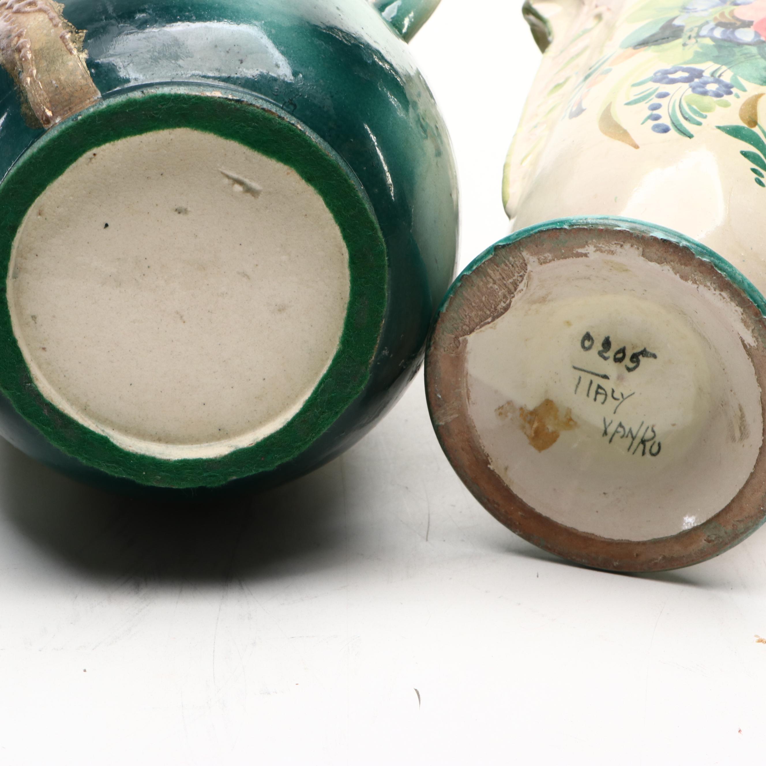 Italian Majolica with Other Vases and Spittoon, 20th Century