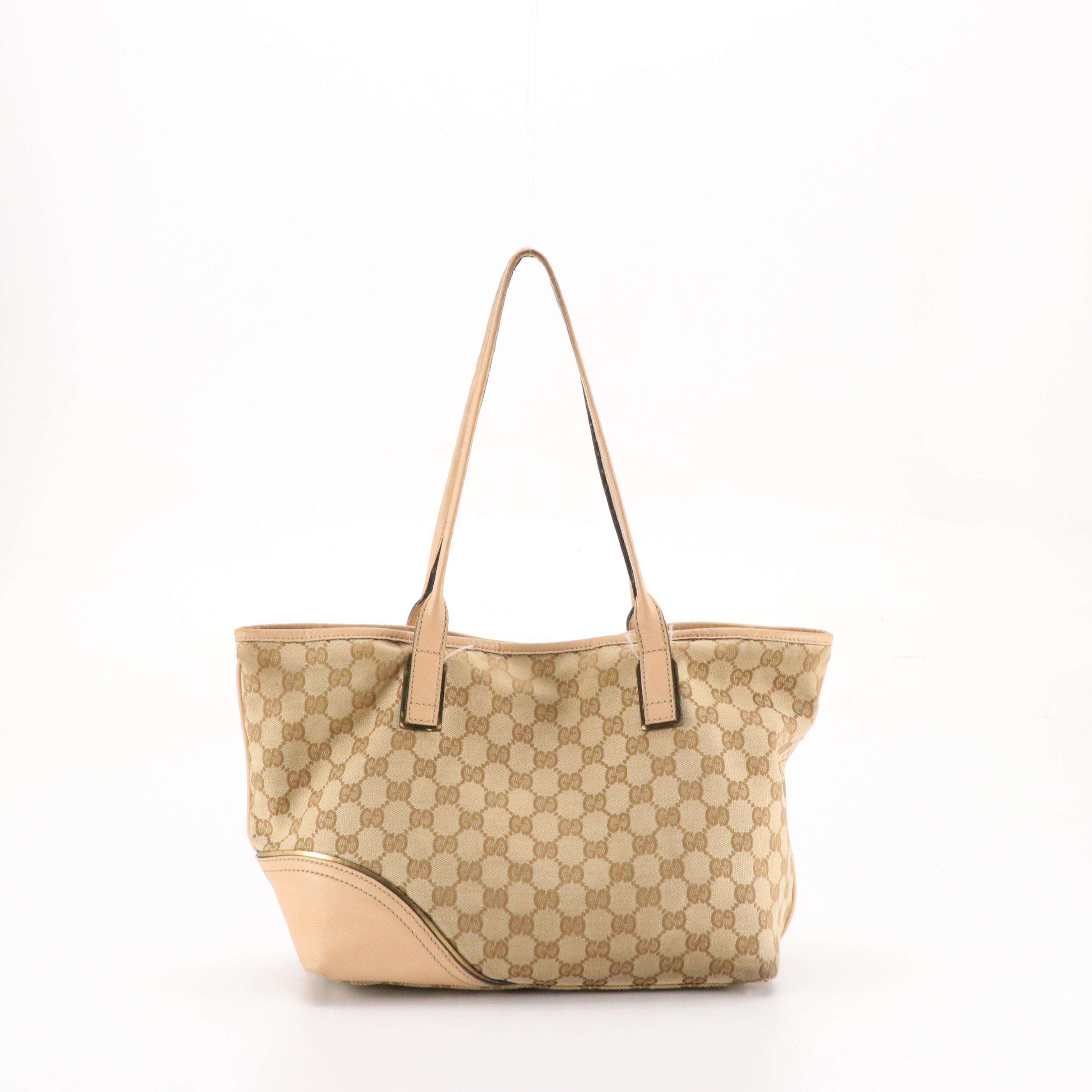 Gucci Britt Tote in GG Canvas and Brown Leather Trim
