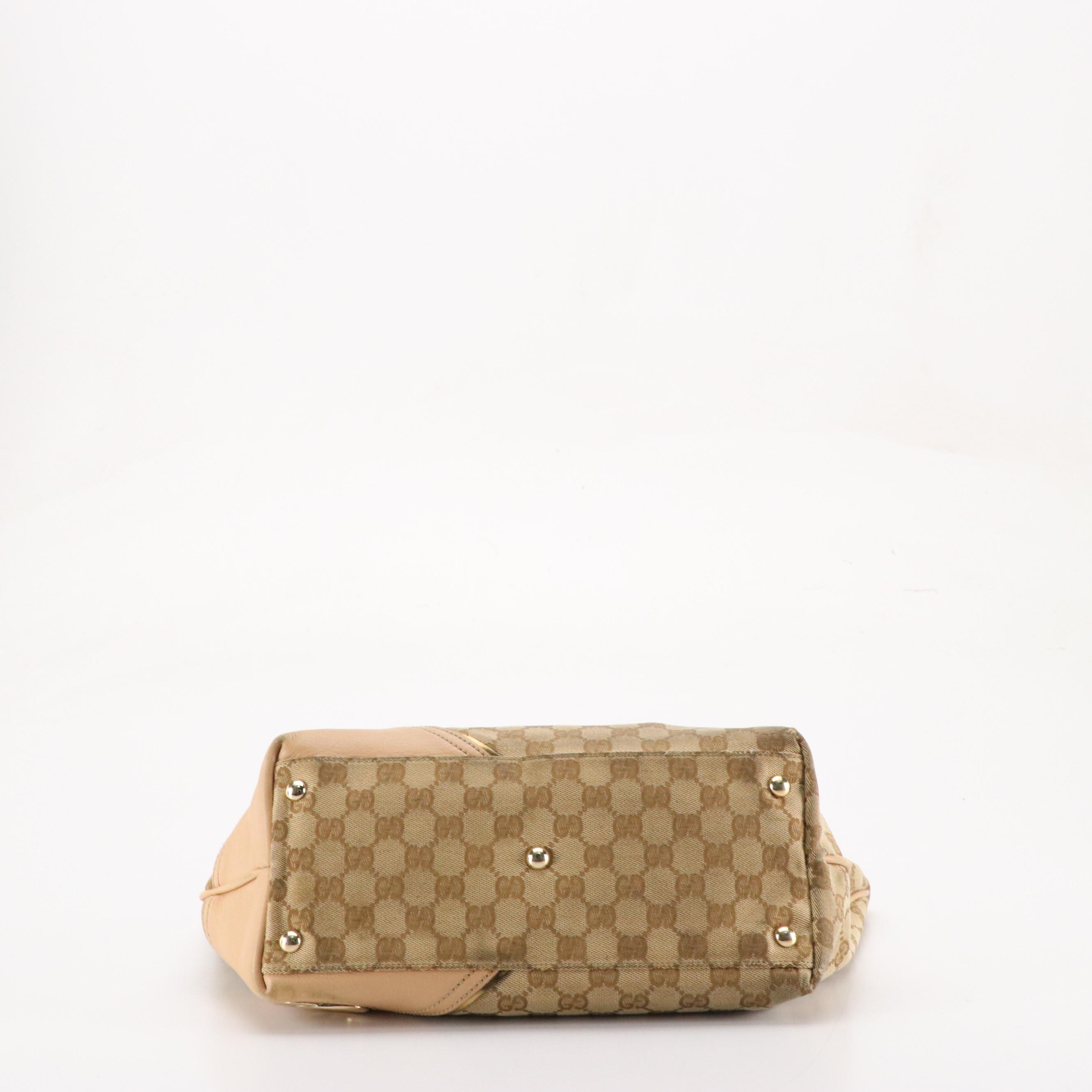Gucci Britt Tote in GG Canvas and Brown Leather Trim