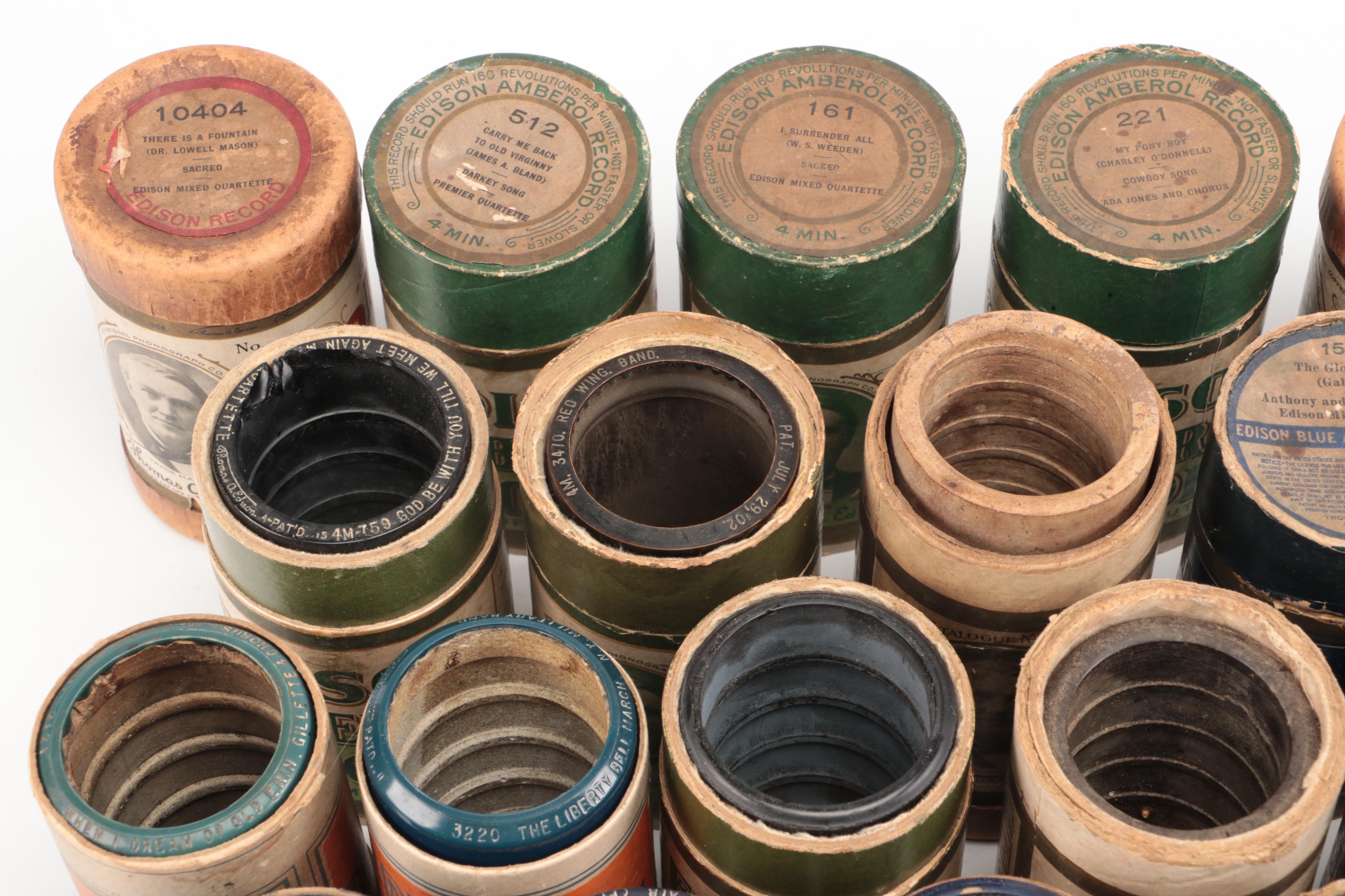 Assortment of Edison Amberol Records Phonograph Cylinders, Early 20th Century