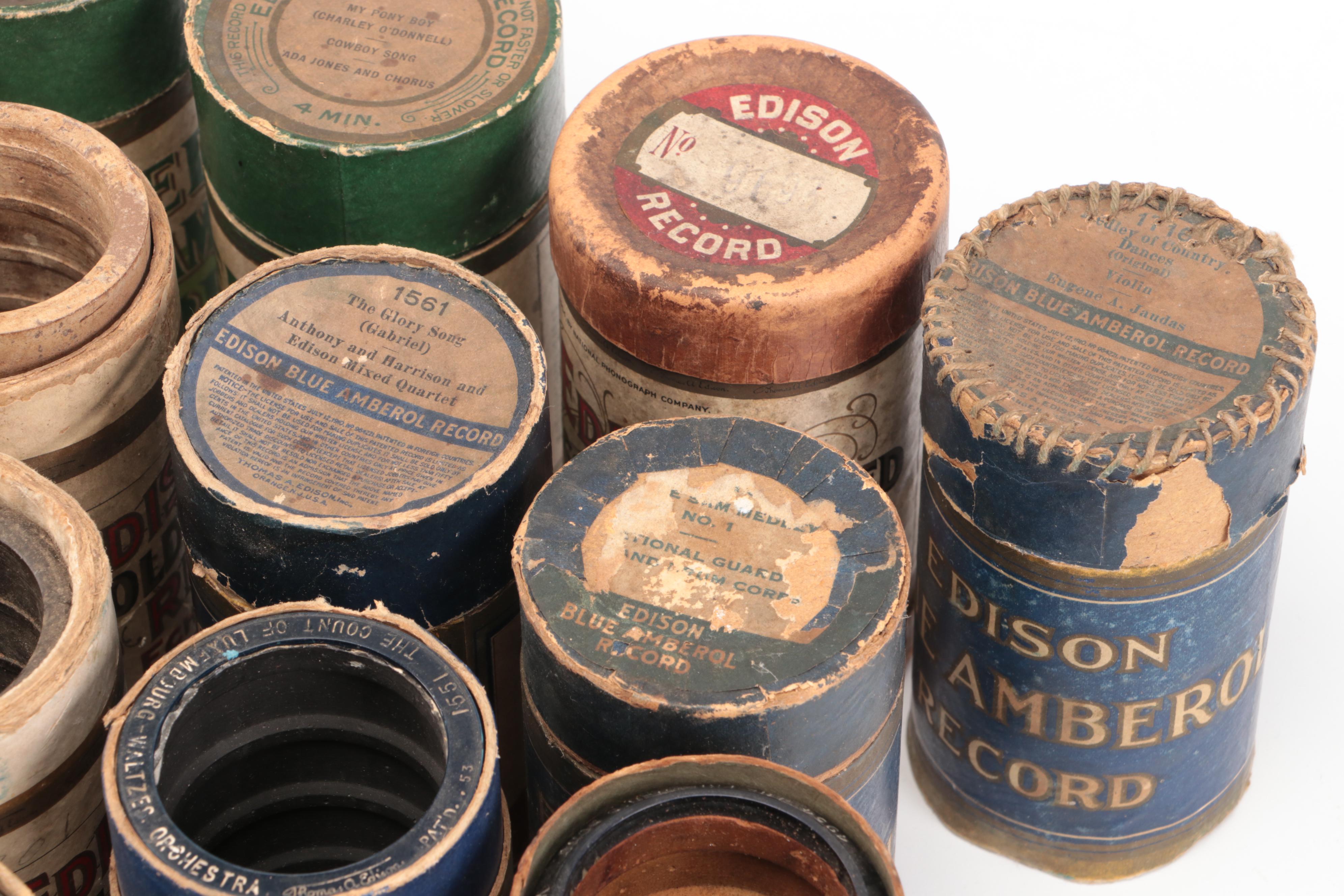 Assortment of Edison Amberol Records Phonograph Cylinders, Early 20th Century