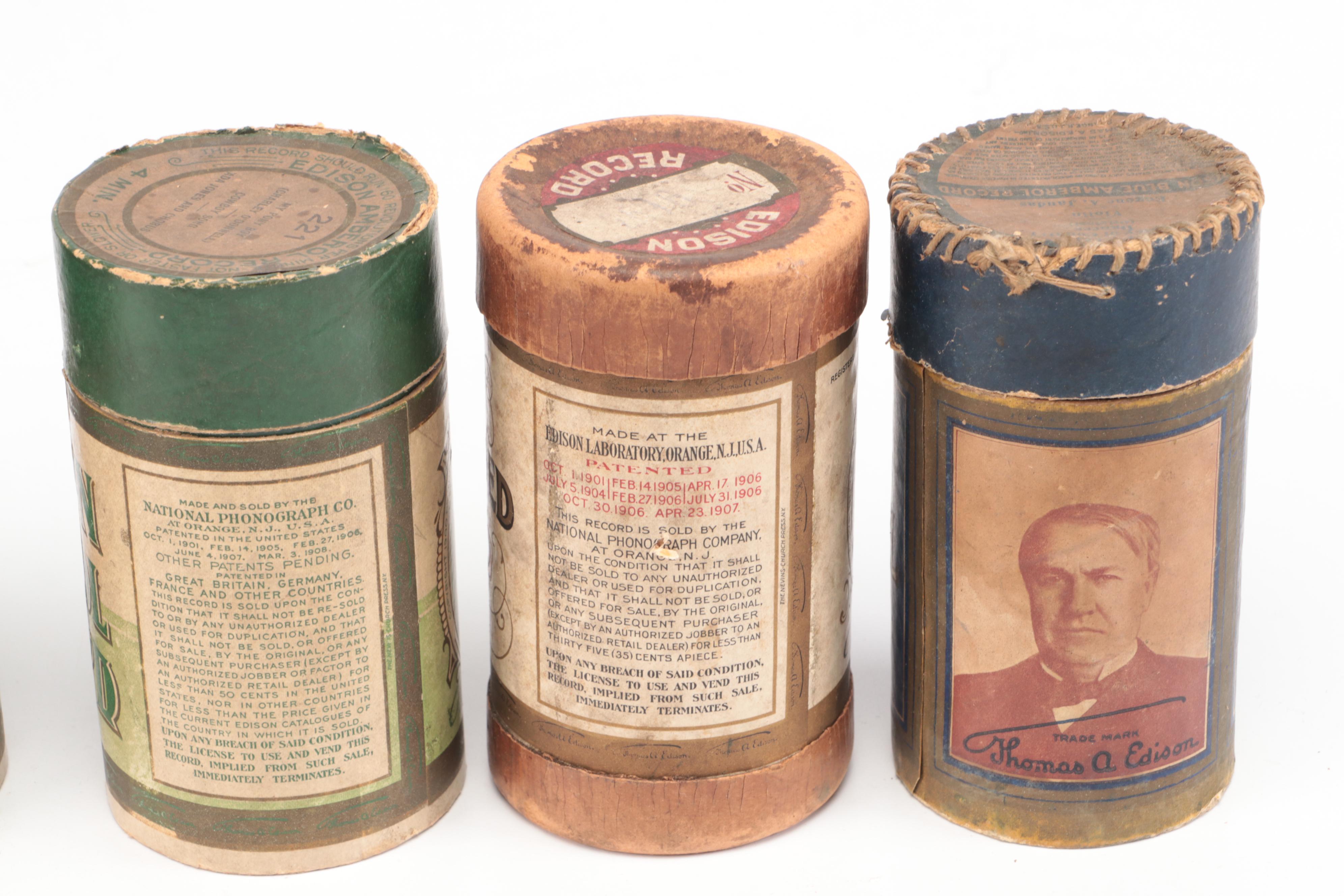 Assortment of Edison Amberol Records Phonograph Cylinders, Early 20th Century