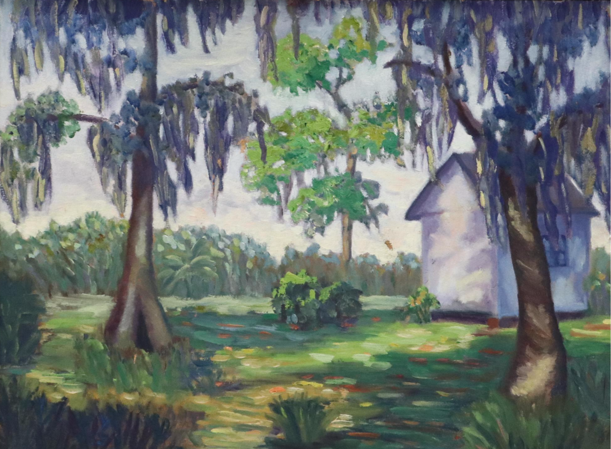 Impressionistic Landscape Oil Painting of House with Trees