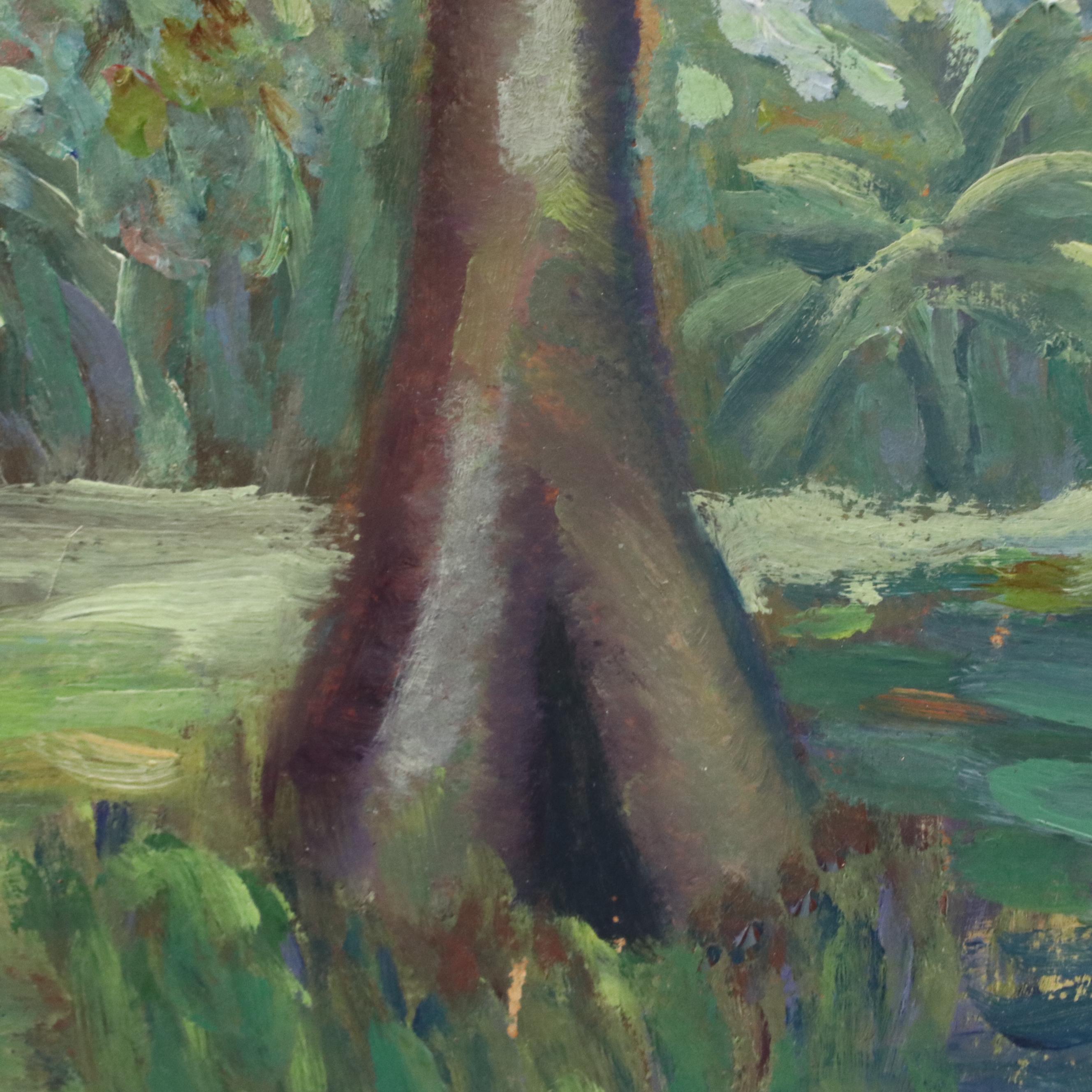 Impressionistic Landscape Oil Painting of House with Trees