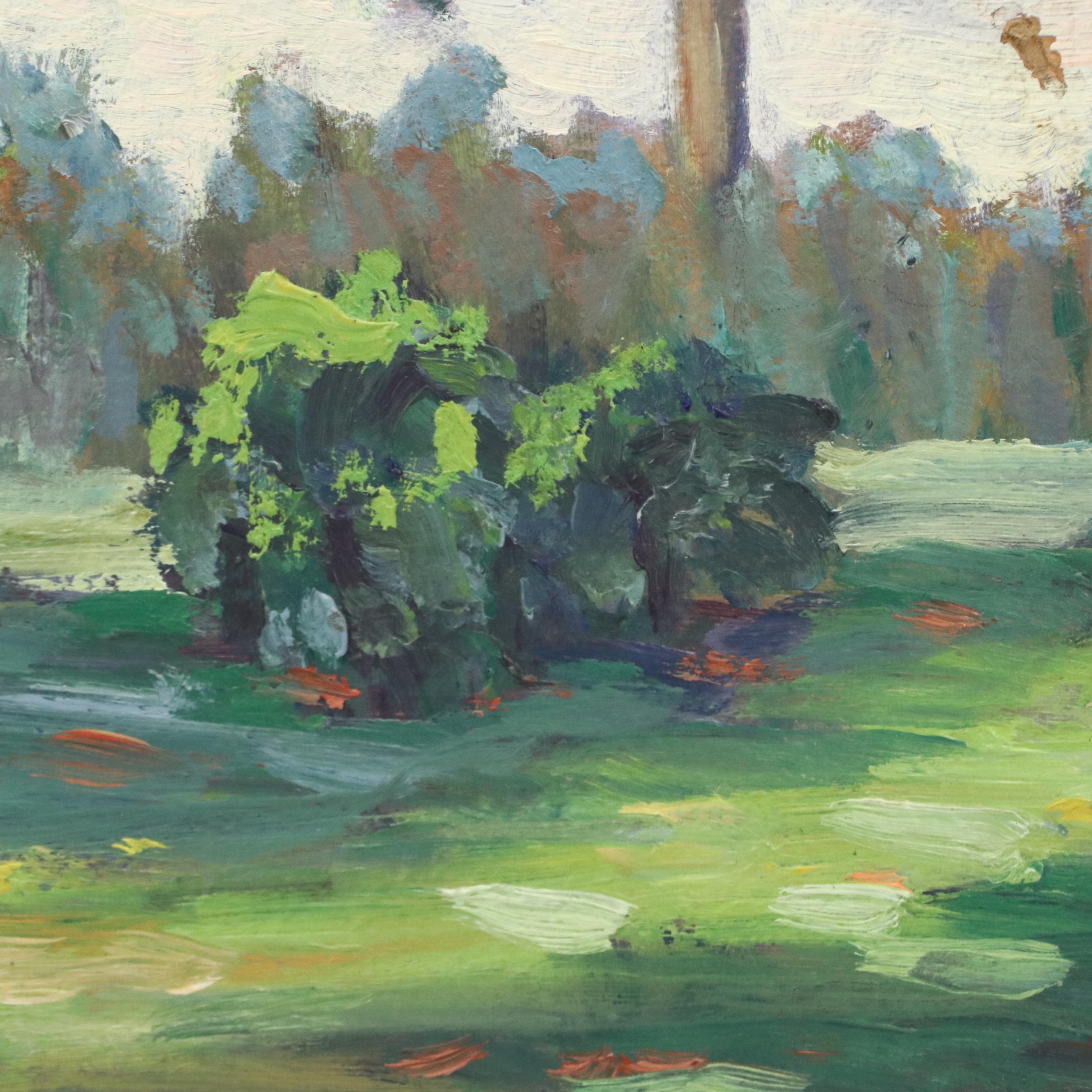 Impressionistic Landscape Oil Painting of House with Trees