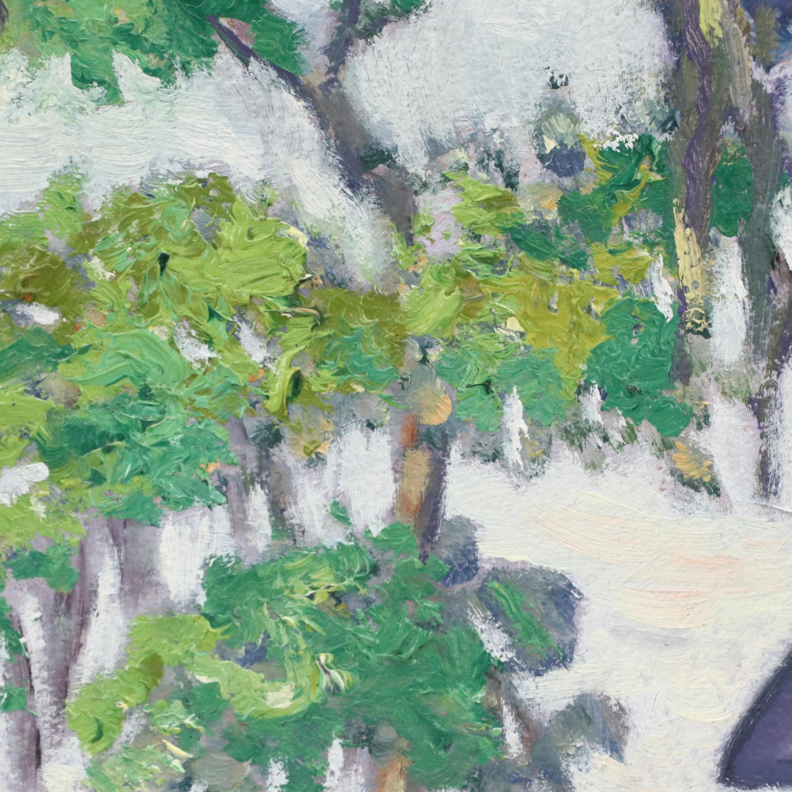 Impressionistic Landscape Oil Painting of House with Trees