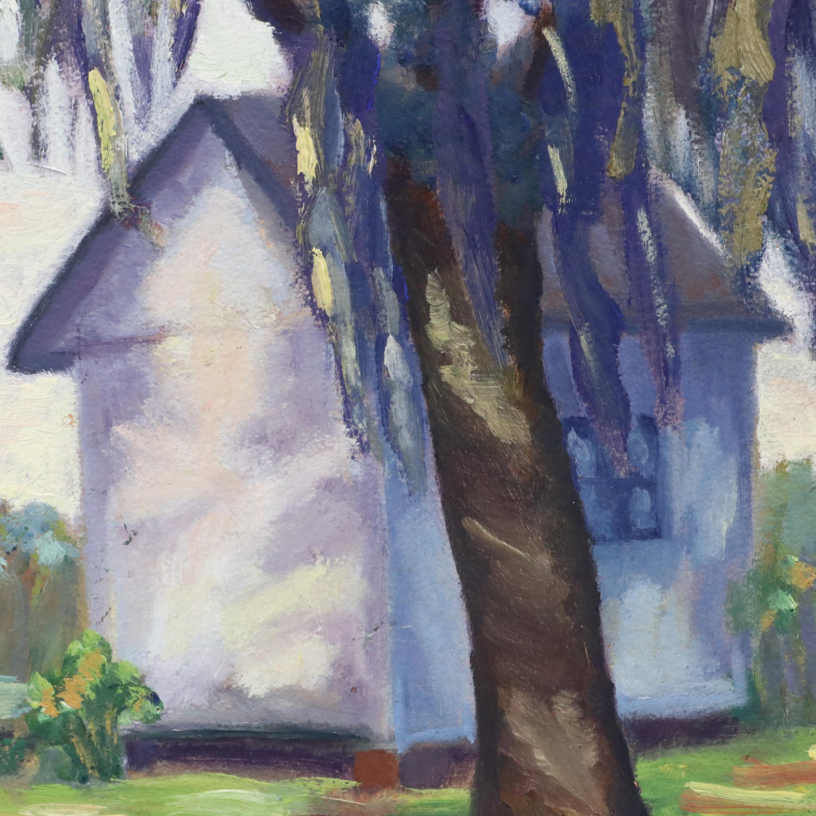 Impressionistic Landscape Oil Painting of House with Trees