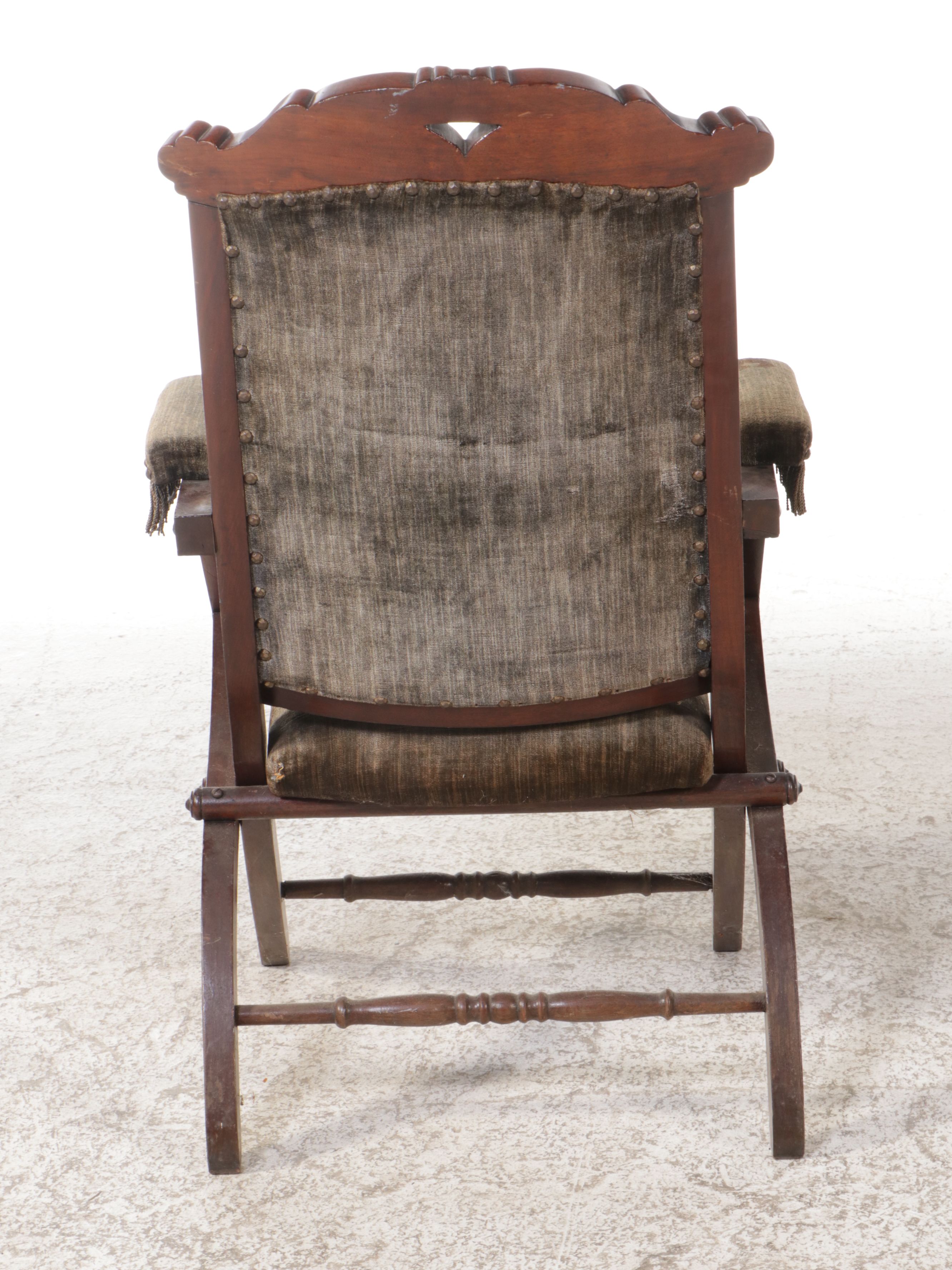 Victorian Velvet and Mahogany Folding Chair