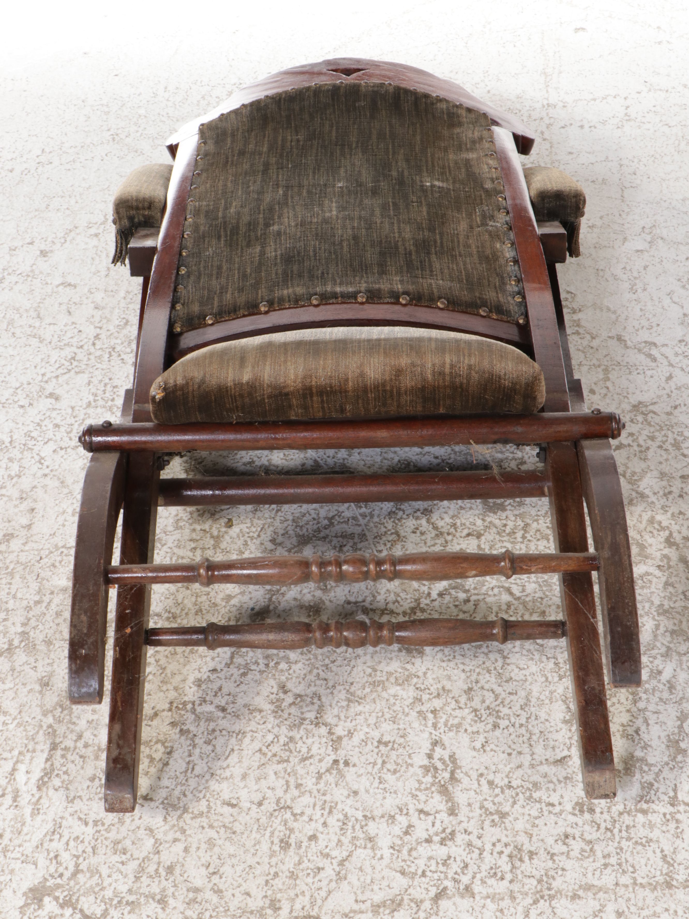 Victorian Velvet and Mahogany Folding Chair
