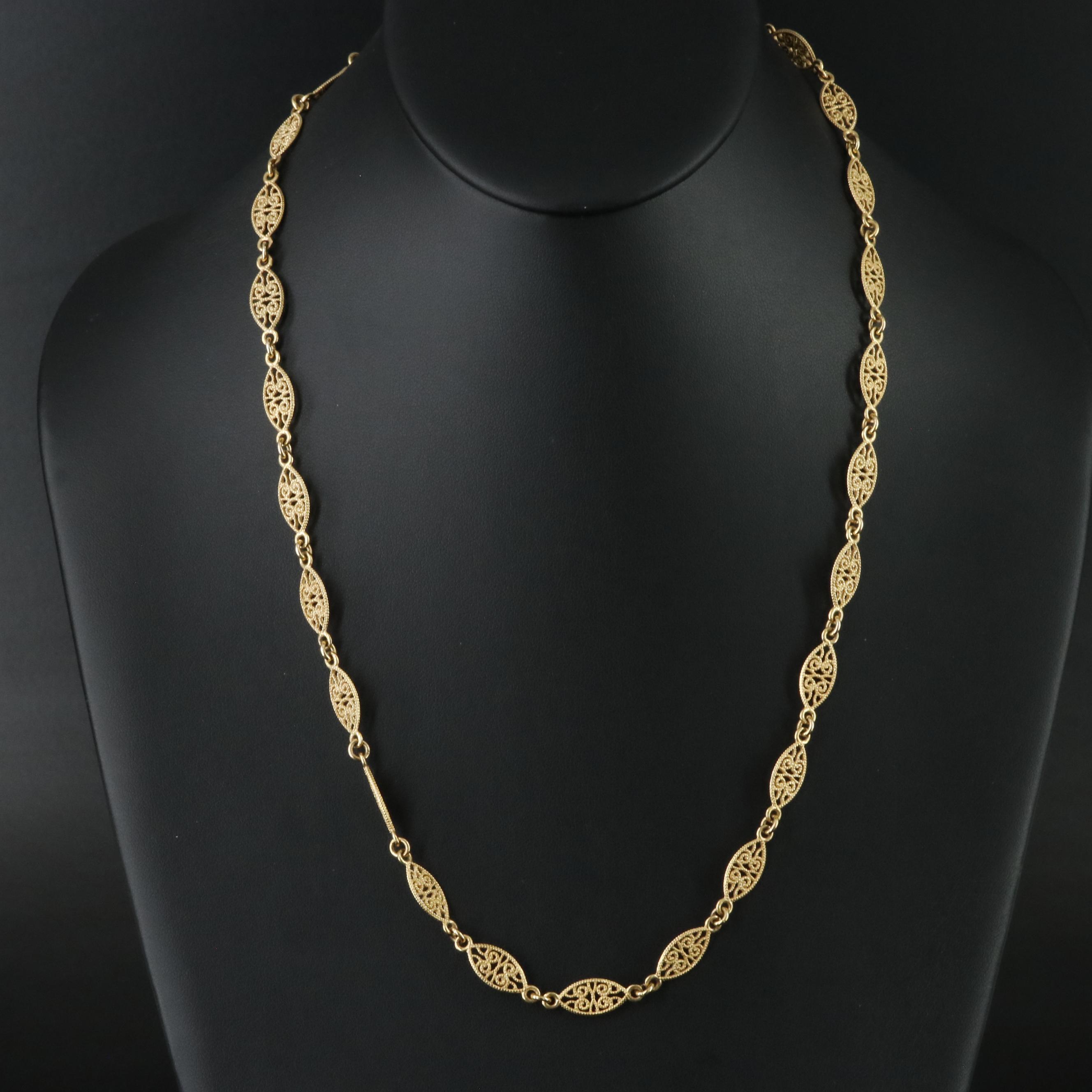 Gold-Filled Filigree Navette Link Necklace