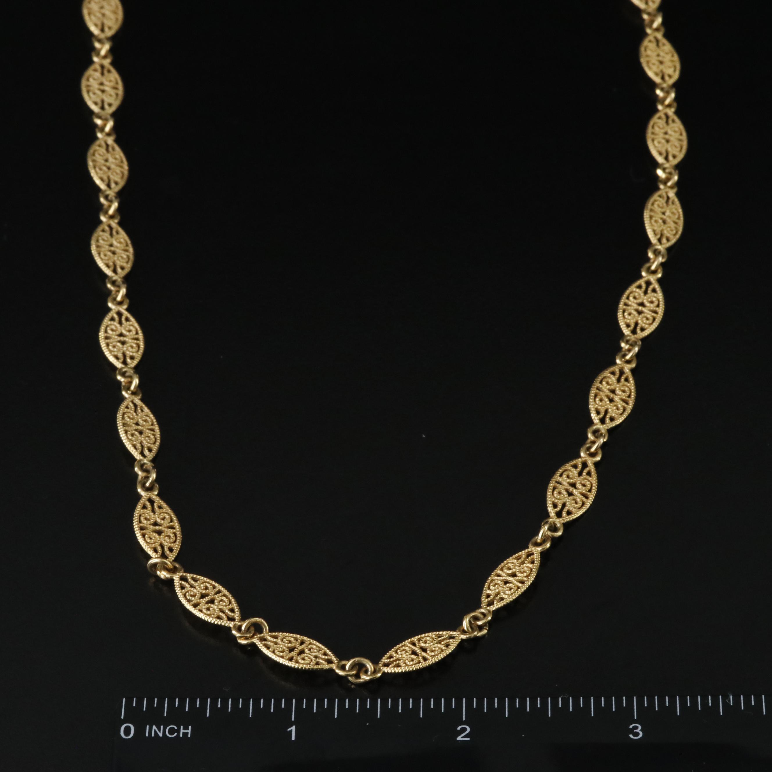 Gold-Filled Filigree Navette Link Necklace