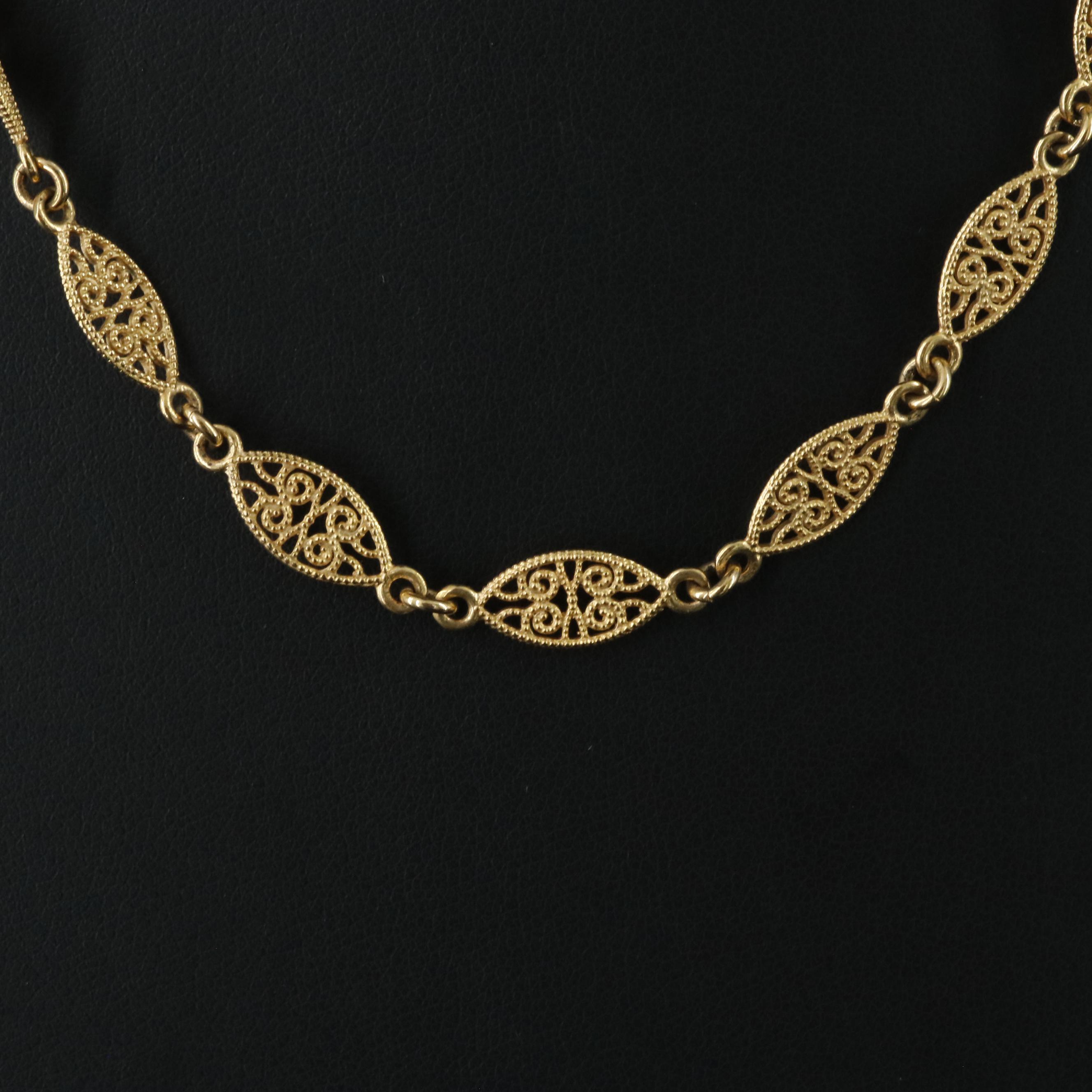 Gold-Filled Filigree Navette Link Necklace