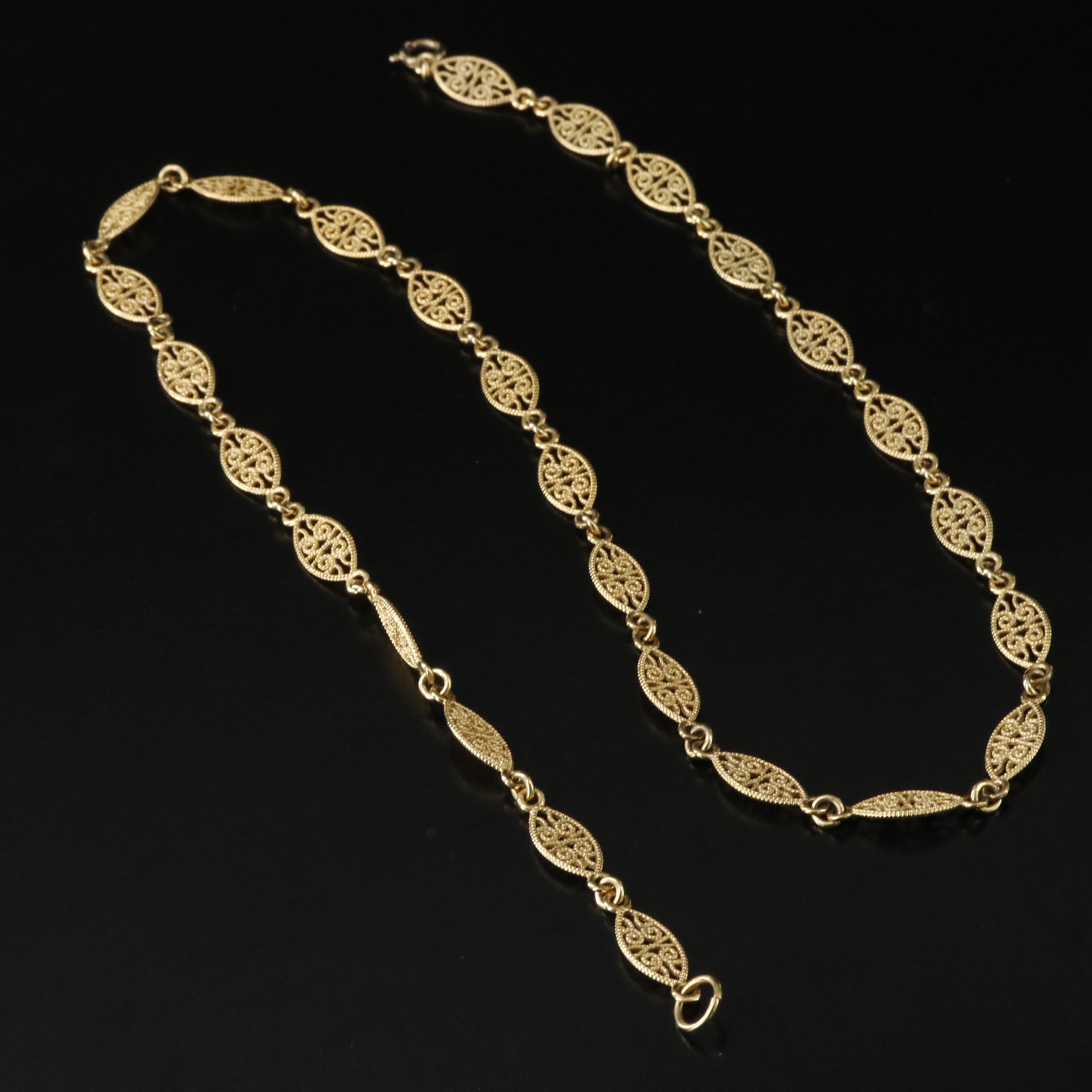Gold-Filled Filigree Navette Link Necklace