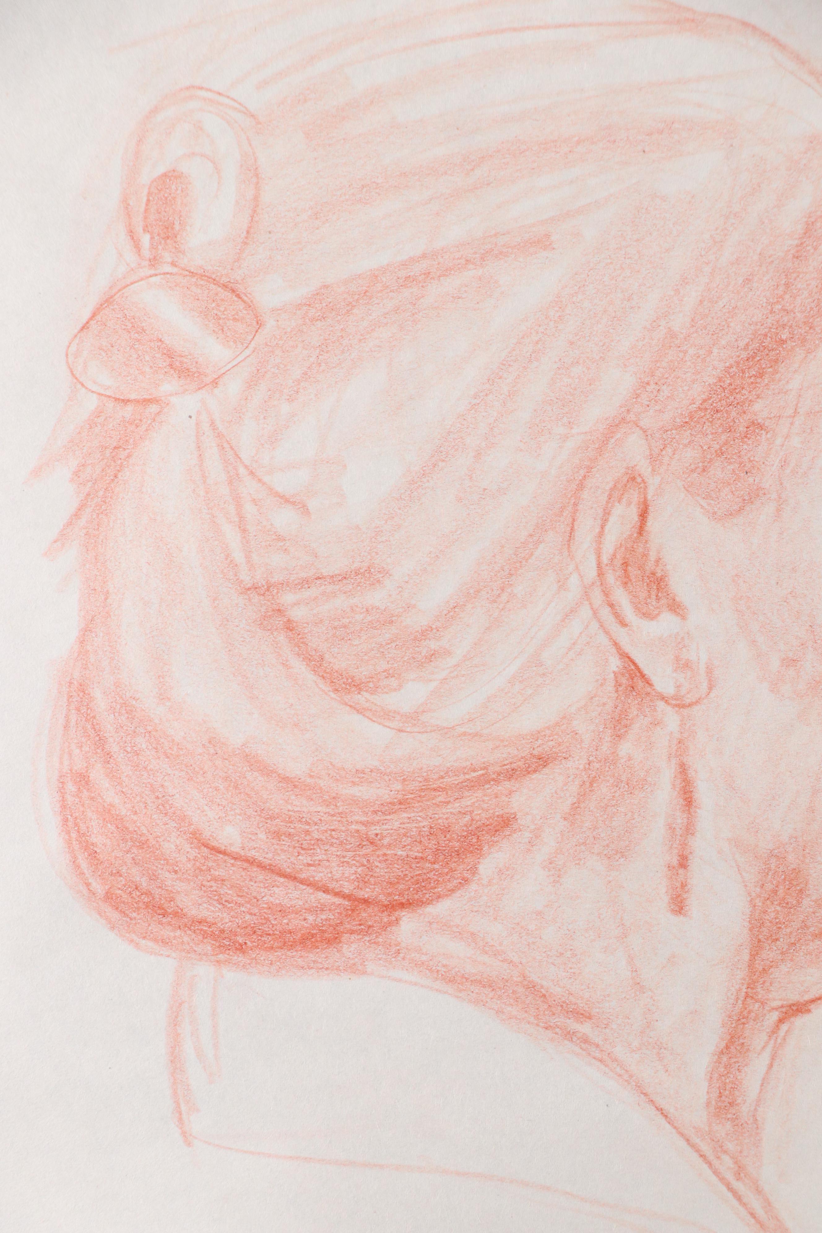 Colored Pencil Portrait Drawing of Woman in Profile