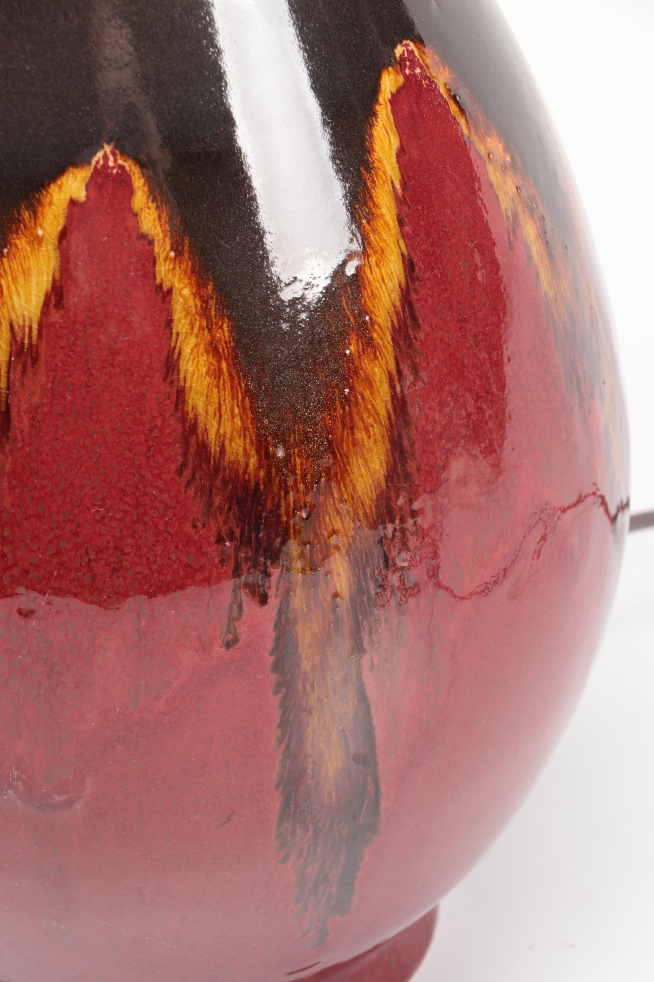 MCM Flambeau Glaze Ceramic Table Lamps with Tanner Kenzie Coral Shades