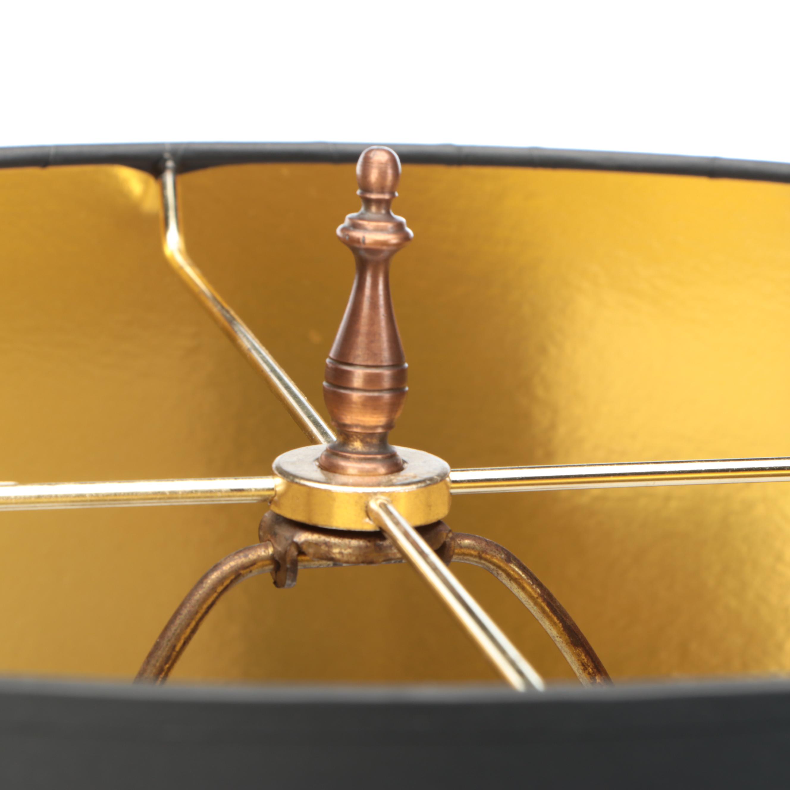 Rococo Style Bronze Table Lamp with Marble and Brass Accents with Black Shade