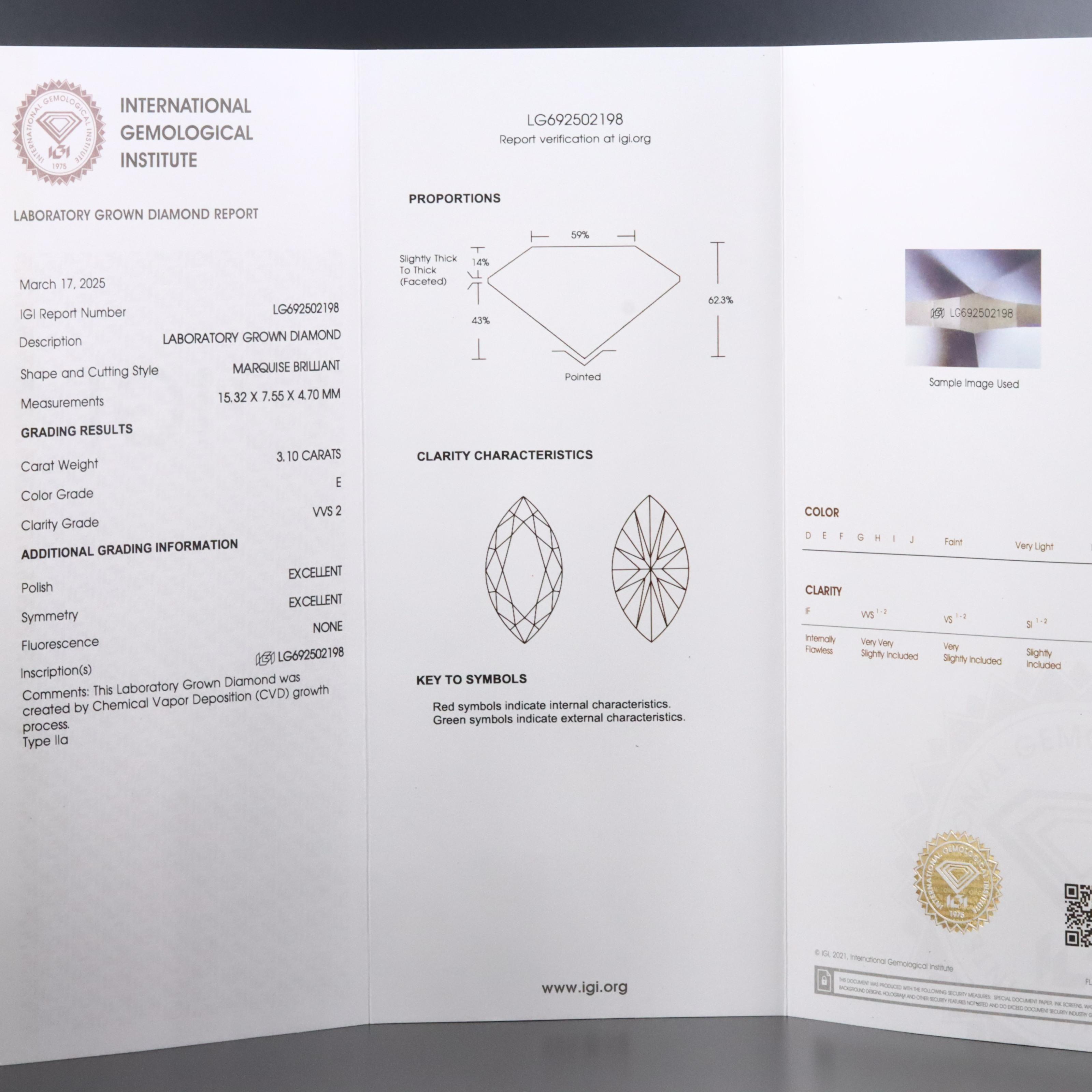 Loose 3.10 CT Lab Grown Diamond with IGI Report