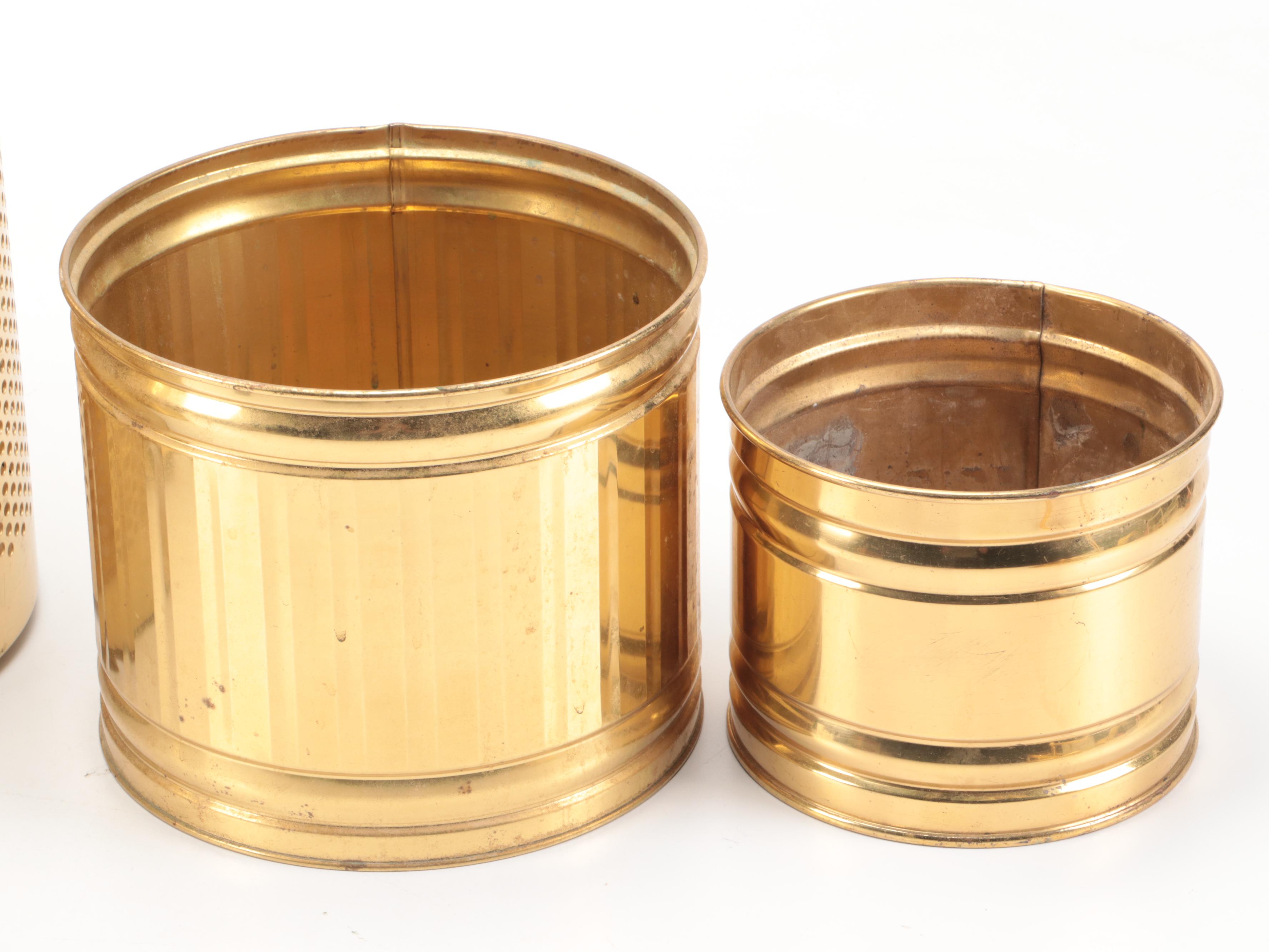 Brass Finish Table Lamp, Bristol Brass Planter, and More Brass Décor