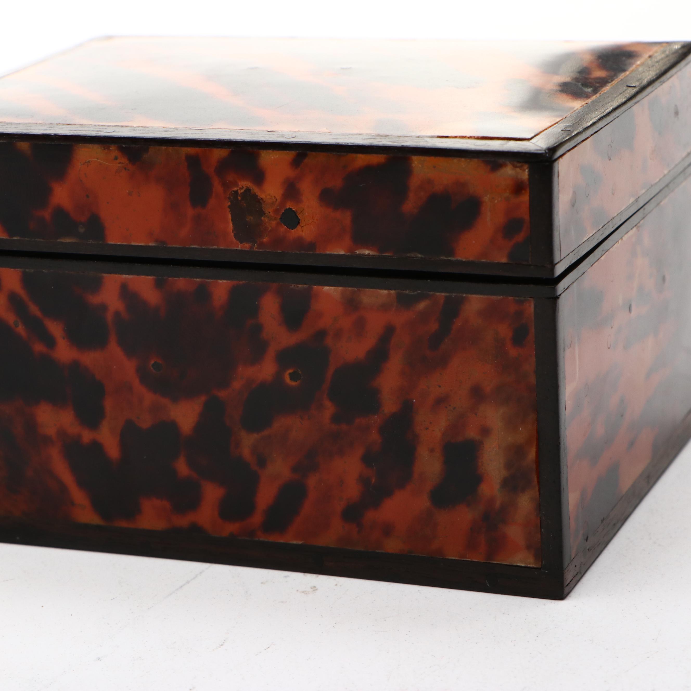 Faux Tortoiseshell Box, Chinese Resin Boy on Water Buffalo, & Hand-Painted Vase