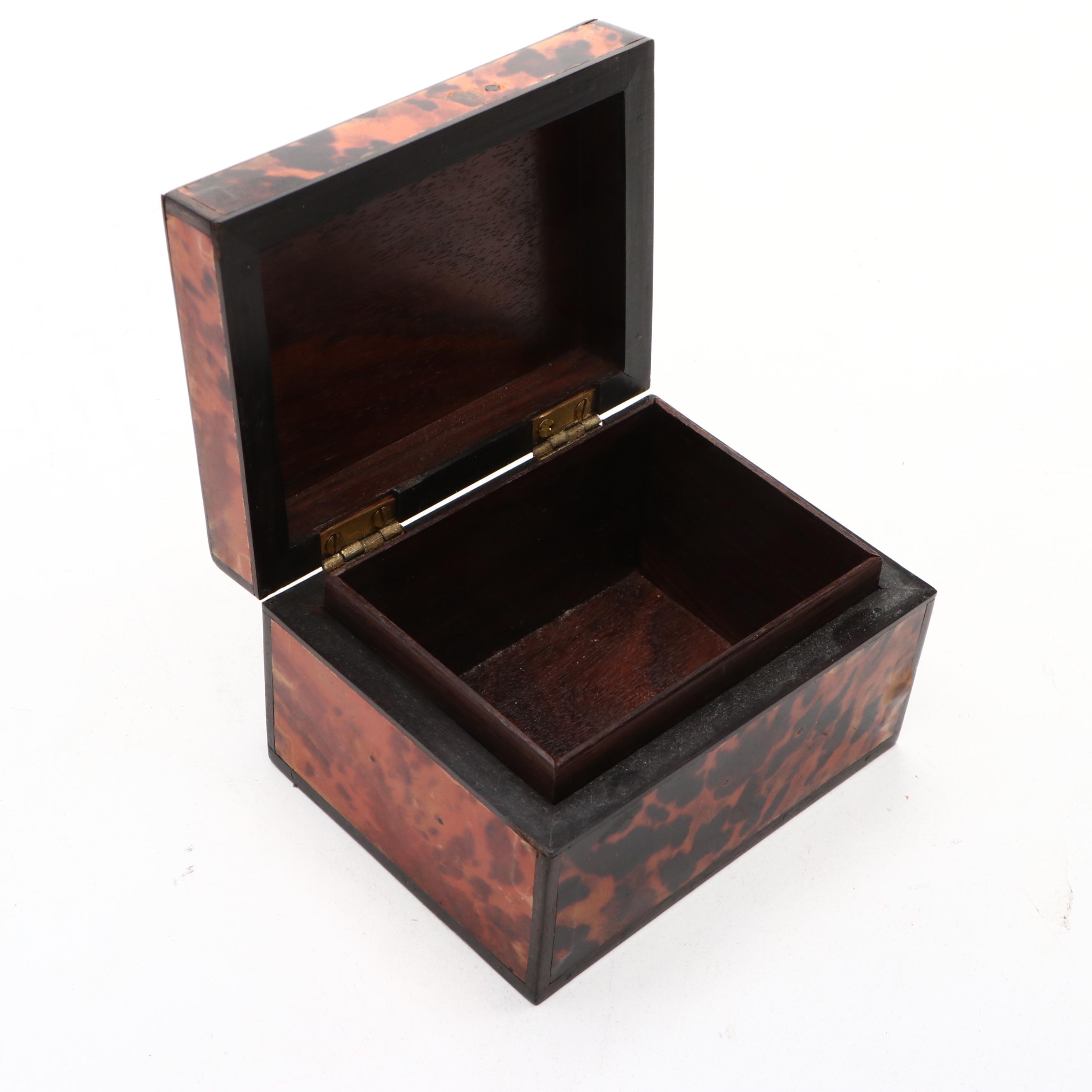 Faux Tortoiseshell Box, Chinese Resin Boy on Water Buffalo, & Hand-Painted Vase