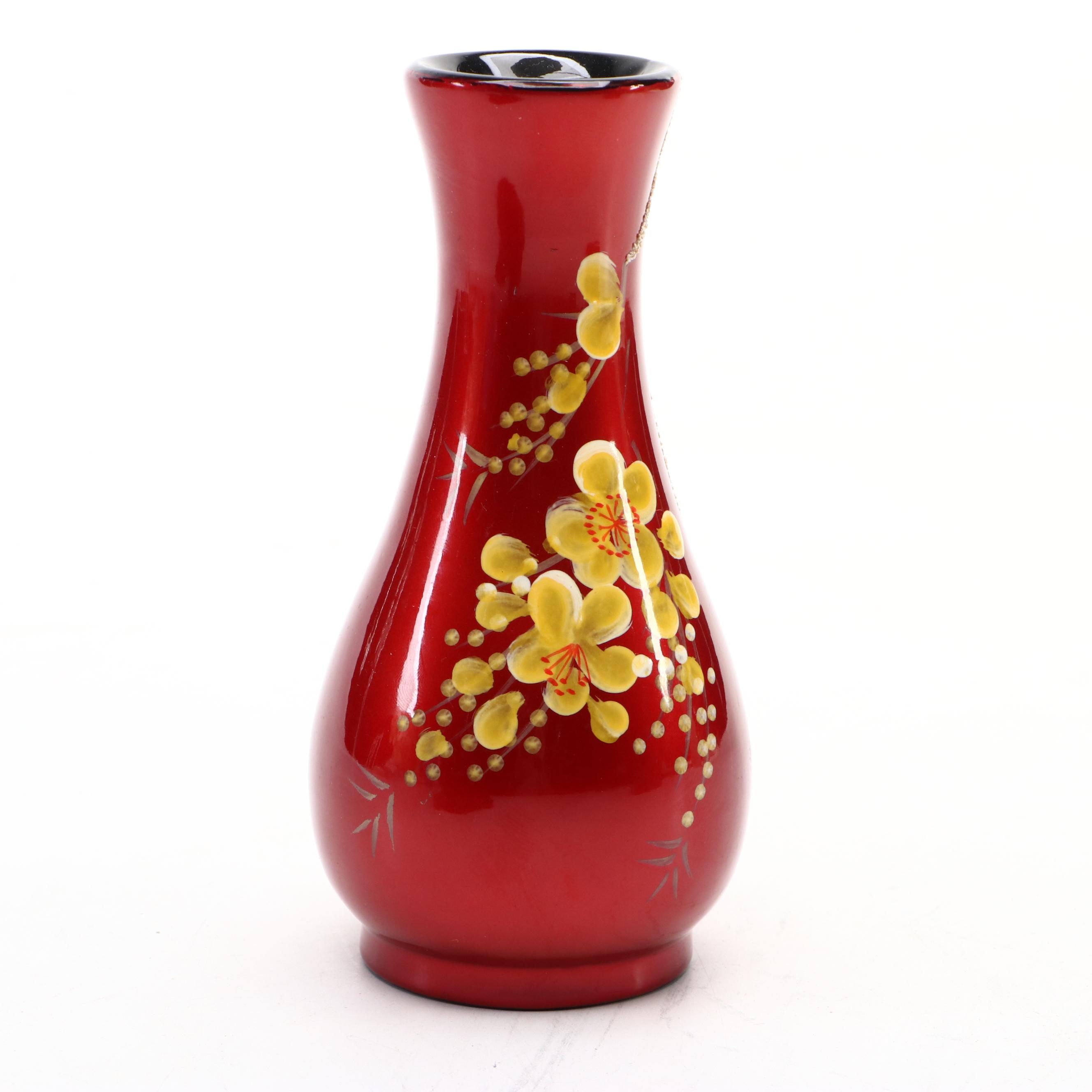 Faux Tortoiseshell Box, Chinese Resin Boy on Water Buffalo, & Hand-Painted Vase