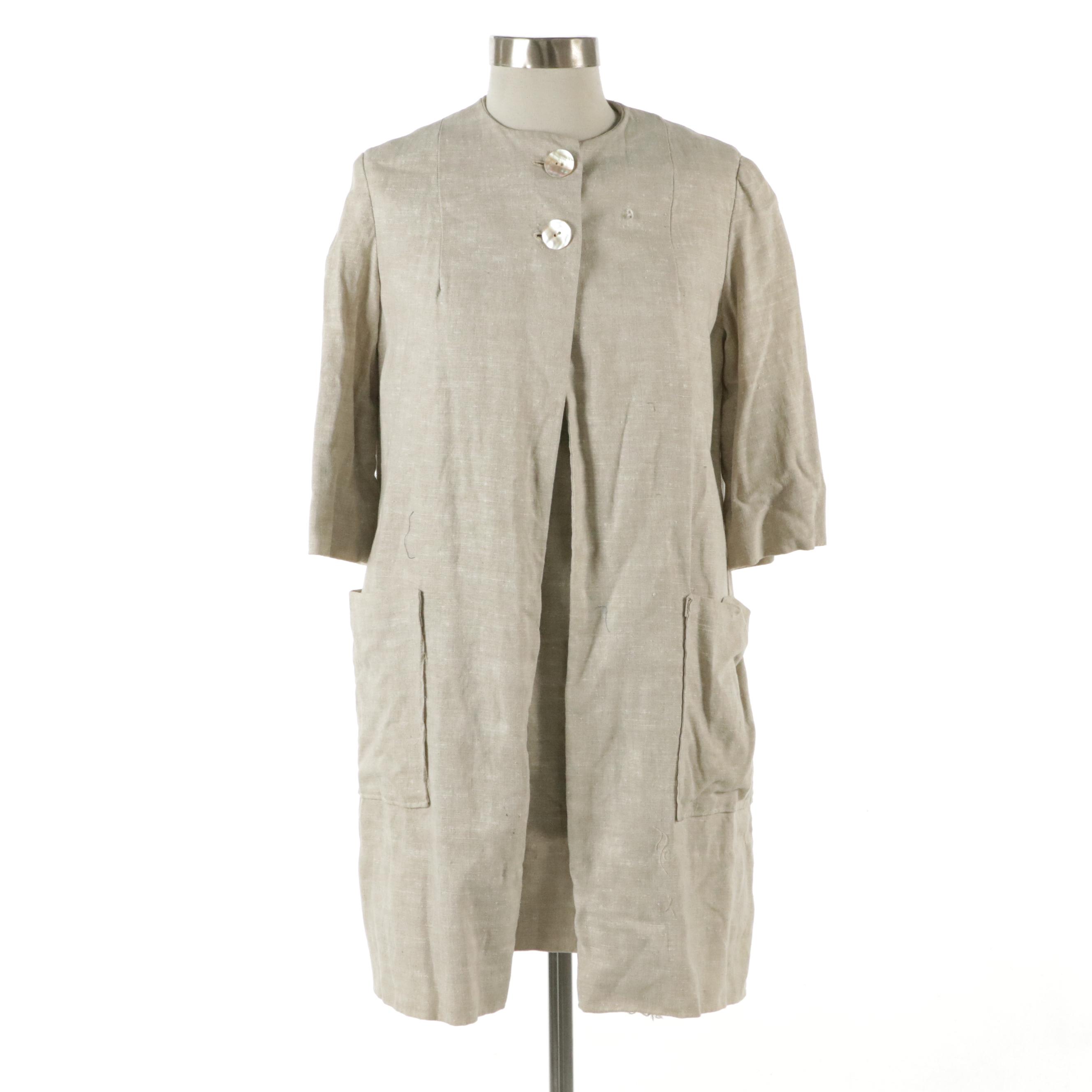 Vintage Beige Linen Mini Dress and Coordinating Jacket