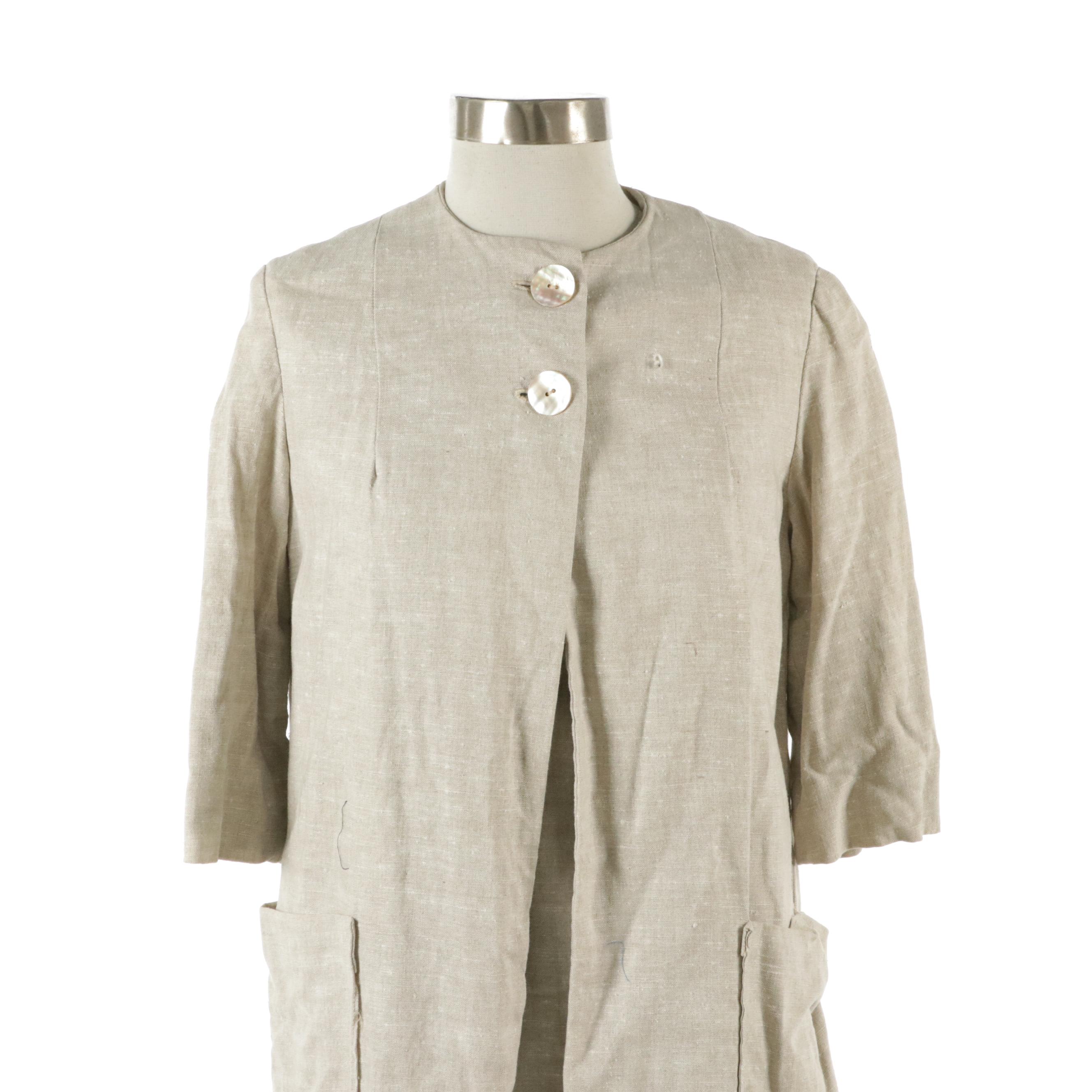 Vintage Beige Linen Mini Dress and Coordinating Jacket