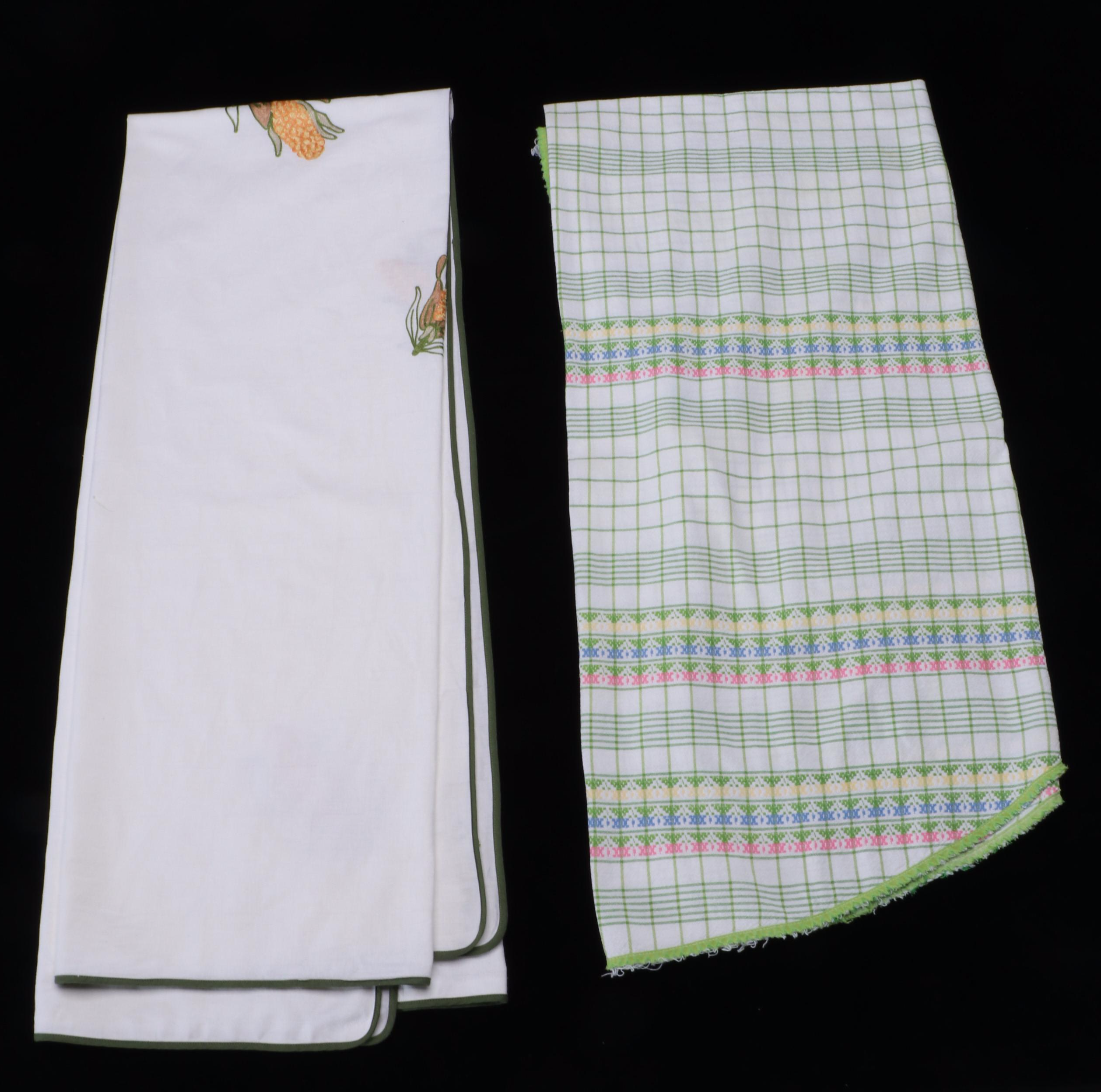 Hungarian Checkered Floral and Italian Corn Patterned Cotton Tablecloths