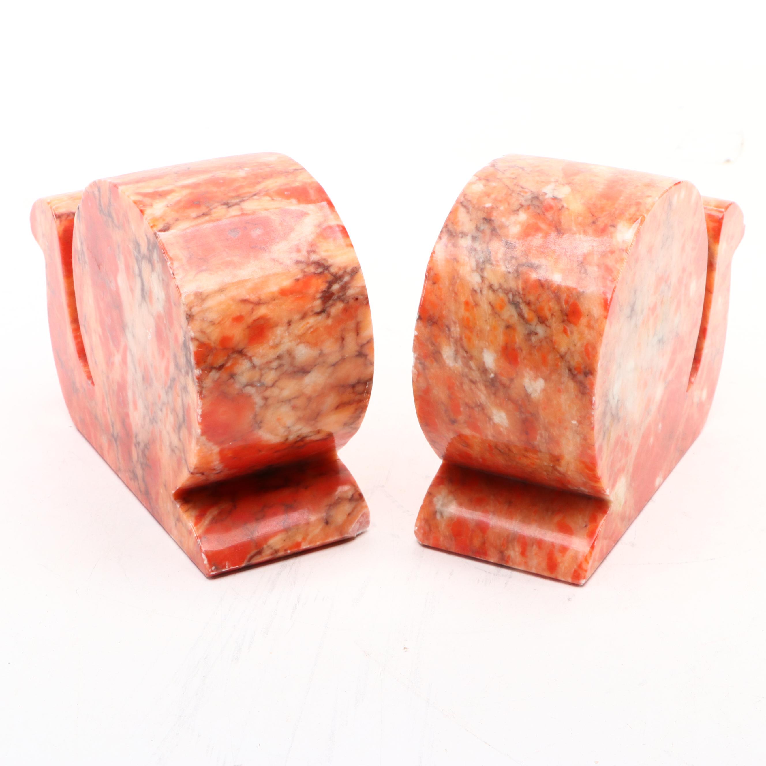 Italian Hand Carved Dyed Alabaster Retro Snail Bookends
