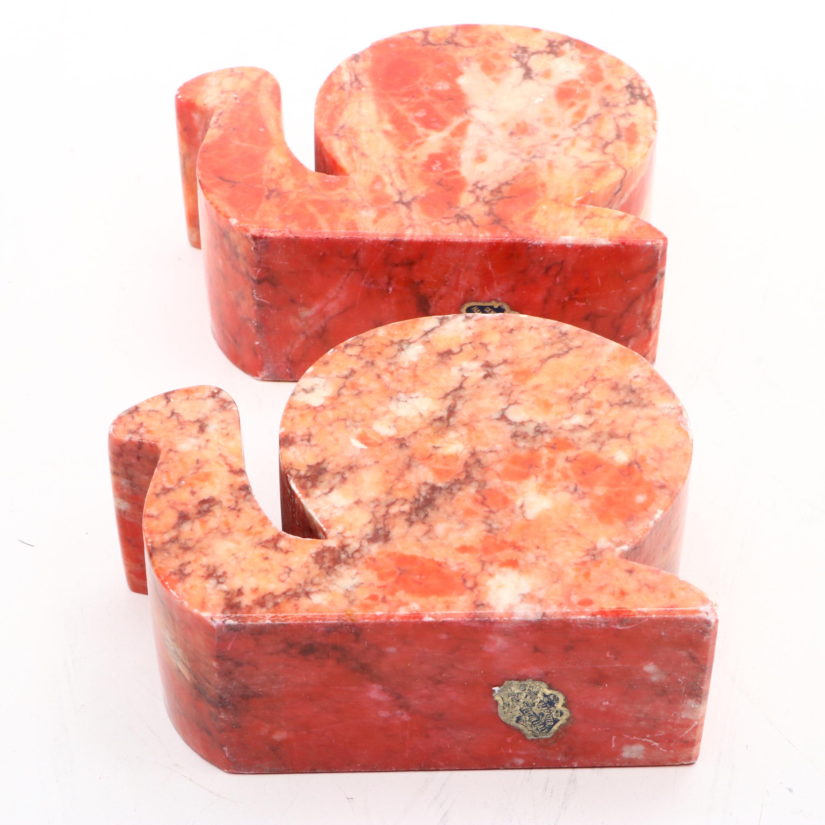 Italian Hand Carved Dyed Alabaster Retro Snail Bookends