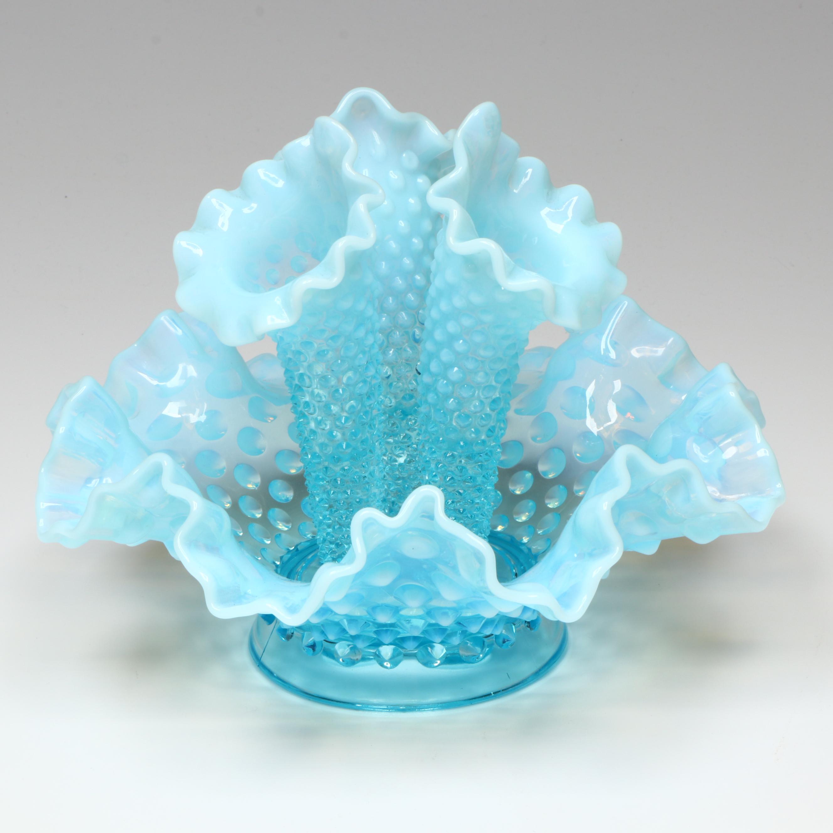 Fenton Hobnail Opalescent Blue Epergne and Ruffle Bowls, Mid-20th Century