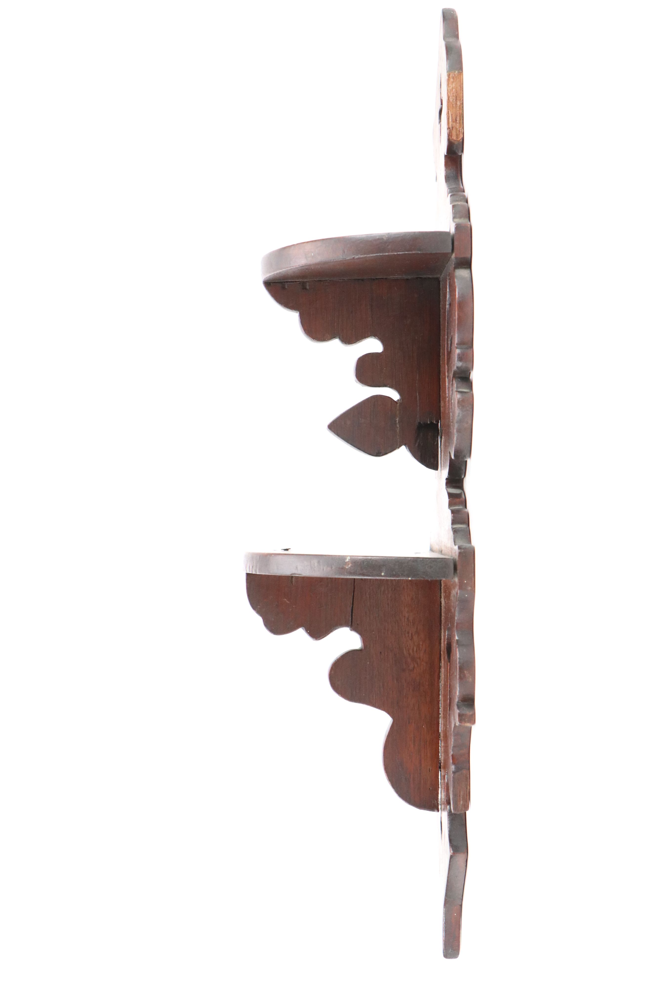Victorian Hand-Carved Wood Wall Shelf, 1866
