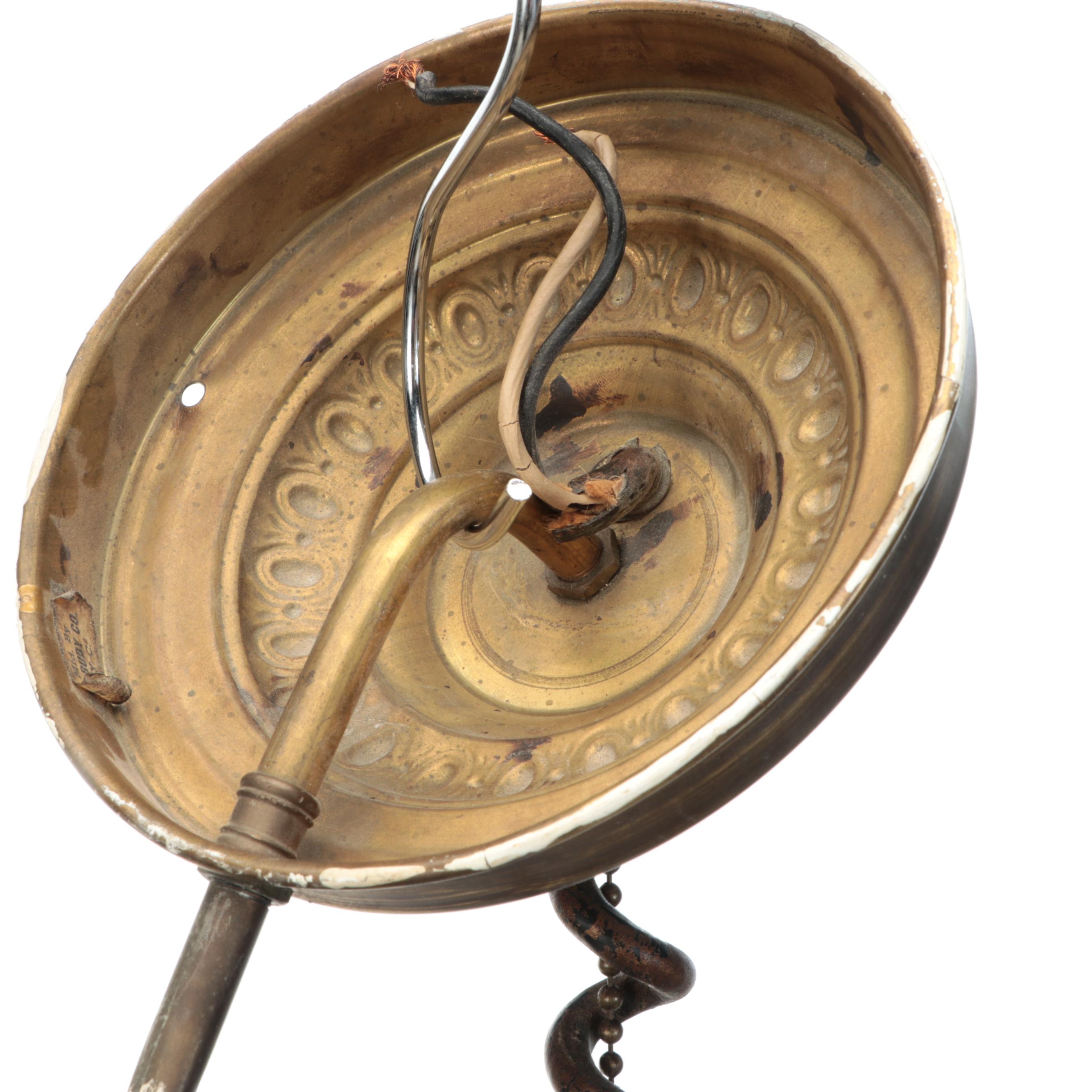 Victorian Hallway Oil Pendant Light, Hobnail Glass Shade & Counterweight Pulley