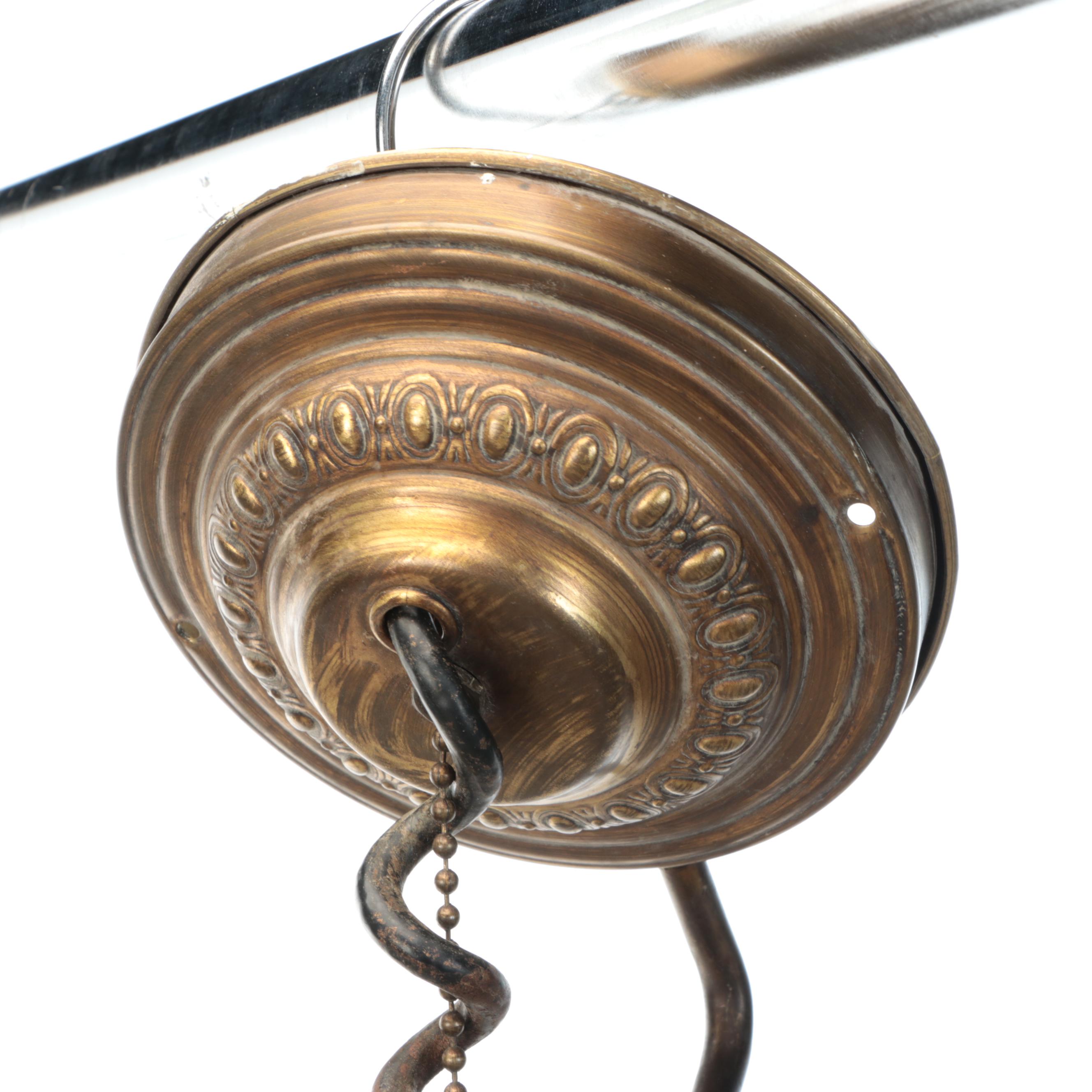 Victorian Hallway Oil Pendant Light, Hobnail Glass Shade & Counterweight Pulley